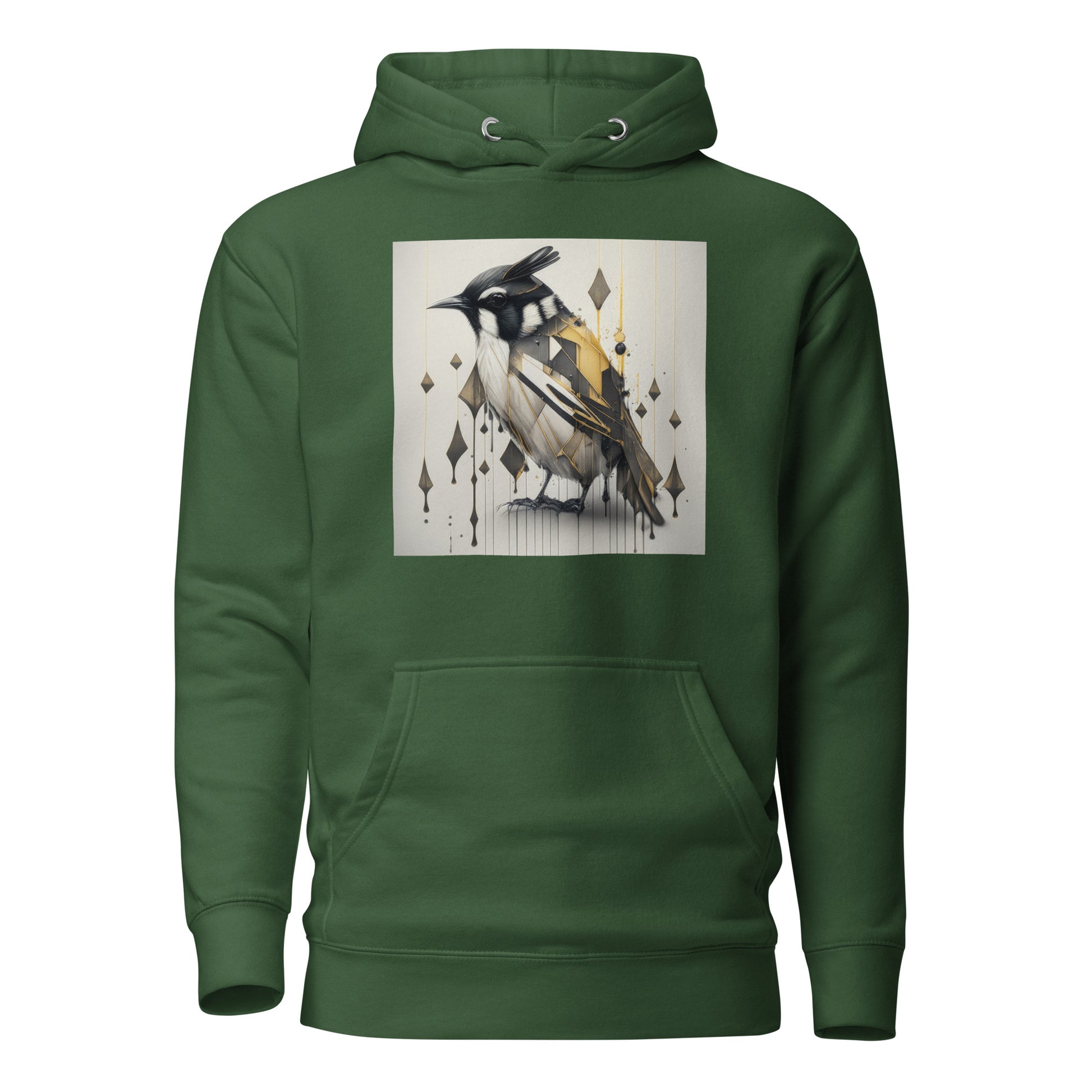 Geometric Chickadee Bird Women's Graphic Hoodie Forest Green