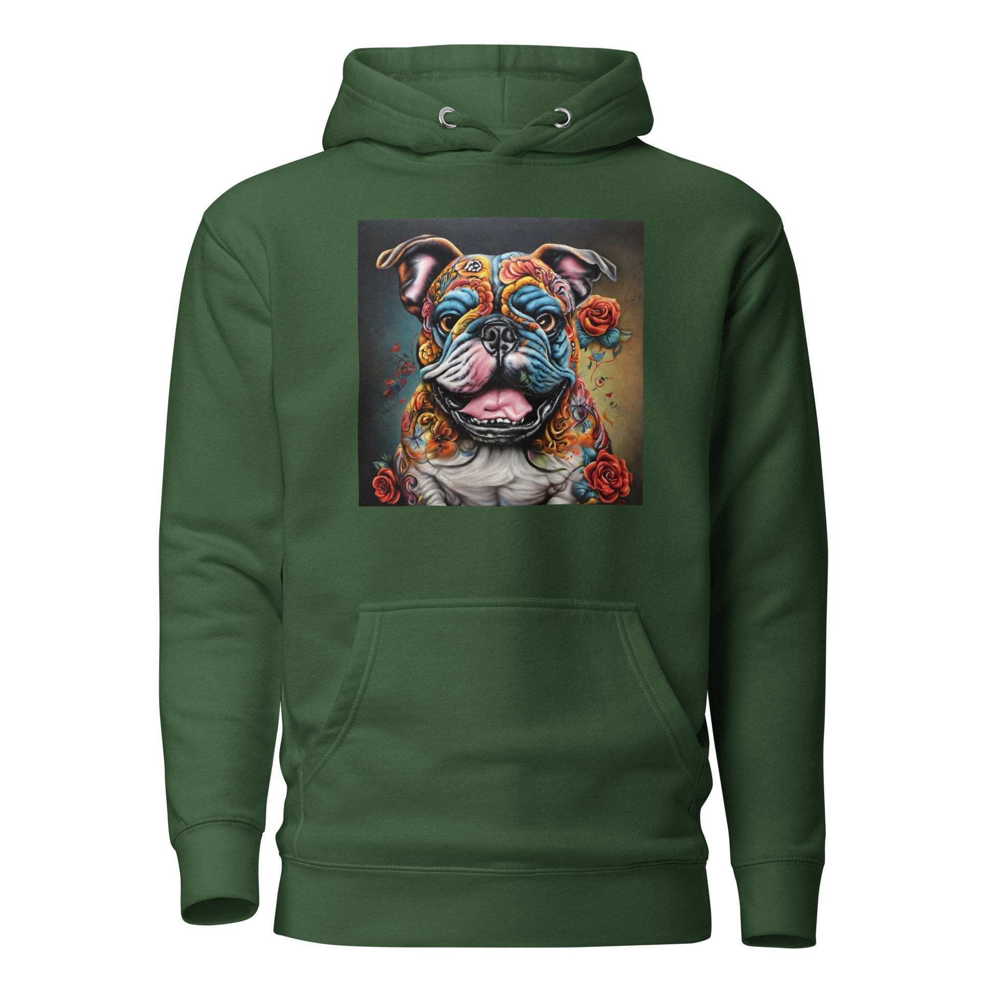 Day of the Dead Bulldog Women's Dog Lover Hoodie Forest Green