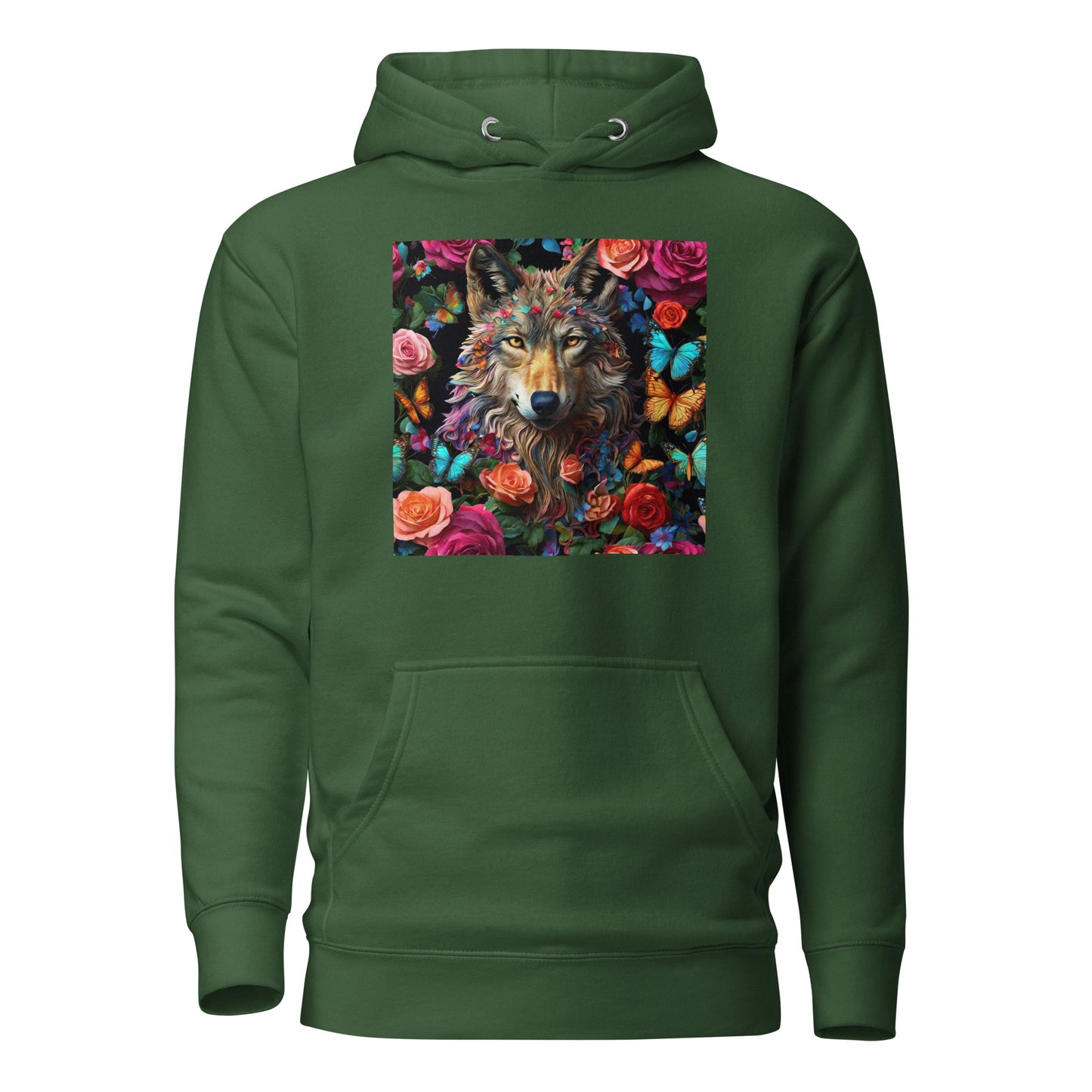 Wolf and Roses Women's Animal Lover Hoodie Forest Green