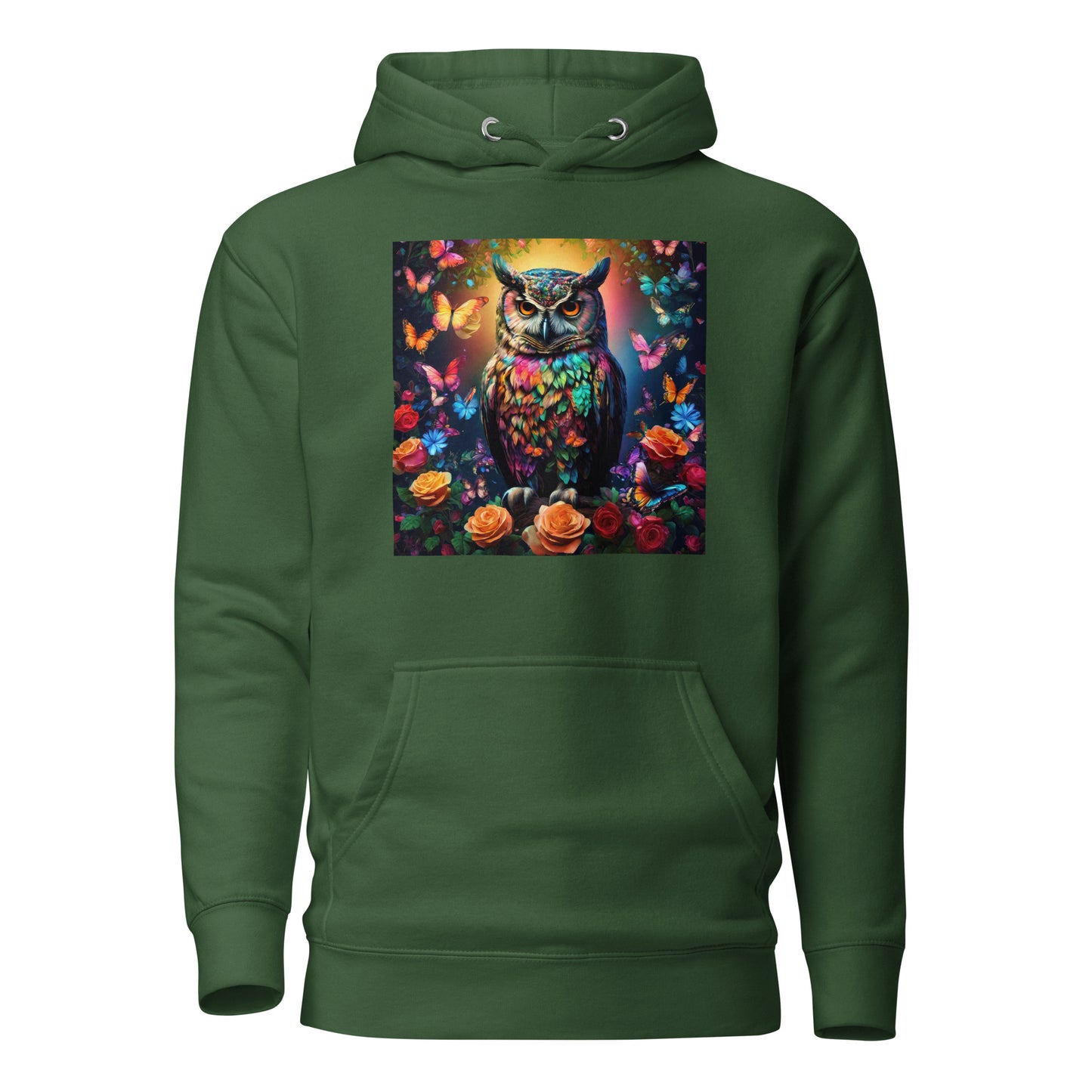 Owl and Roses Women's Animal Lover Hoodie Forest Green