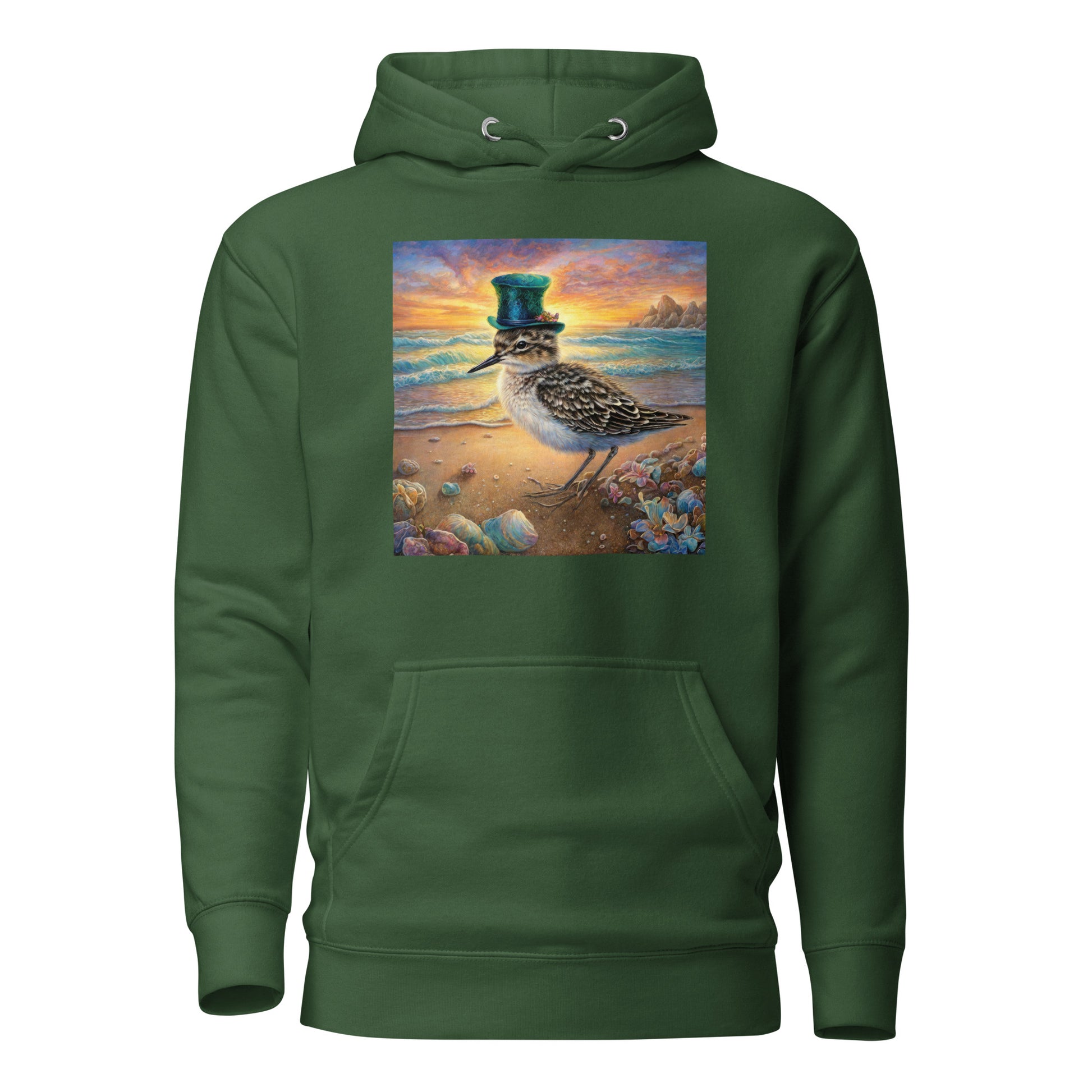 Sandpiper in Top Hat Women's Beach Hoodie Forest Green