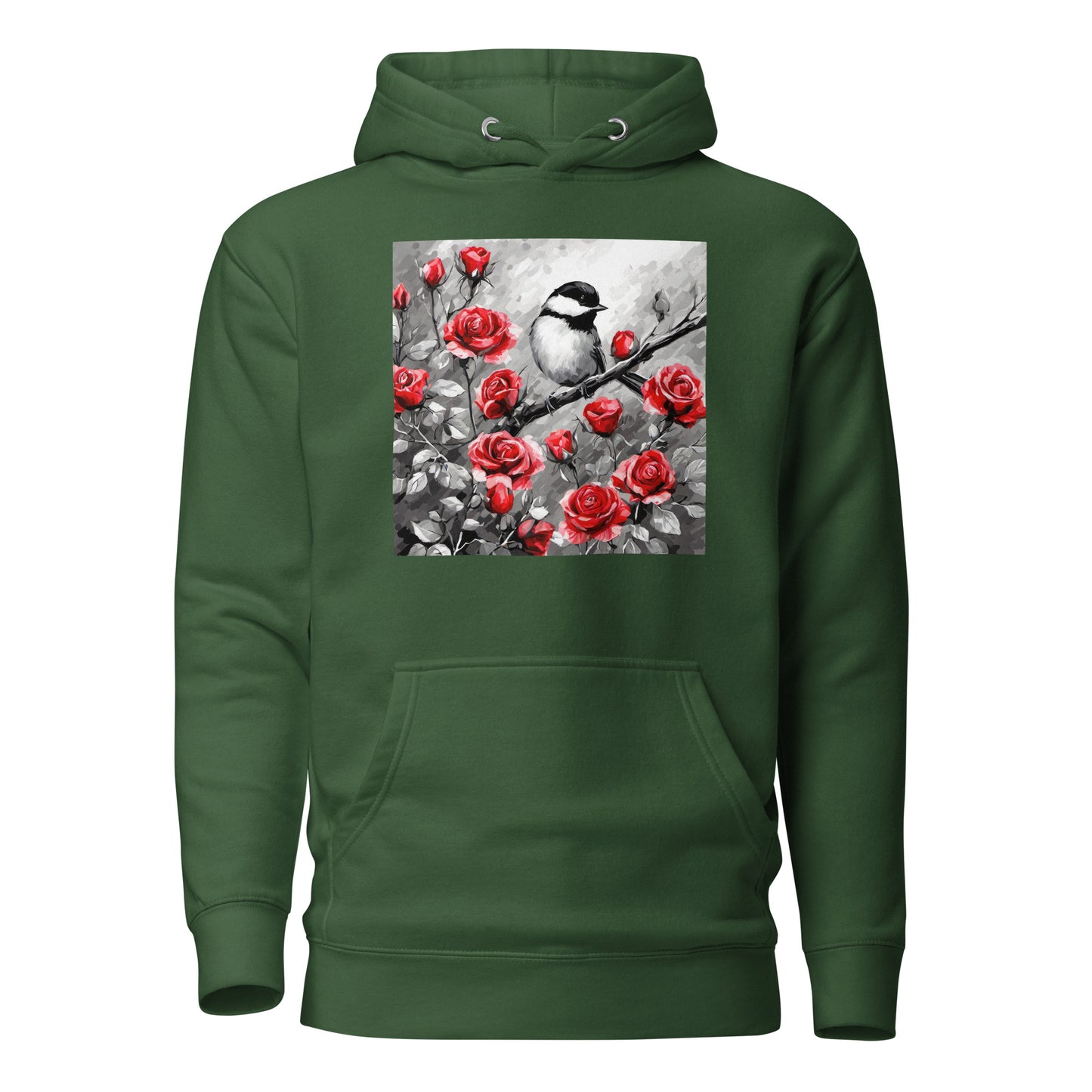 Chickadee Among Roses Women's Bird Lover Hoodie Forest Green