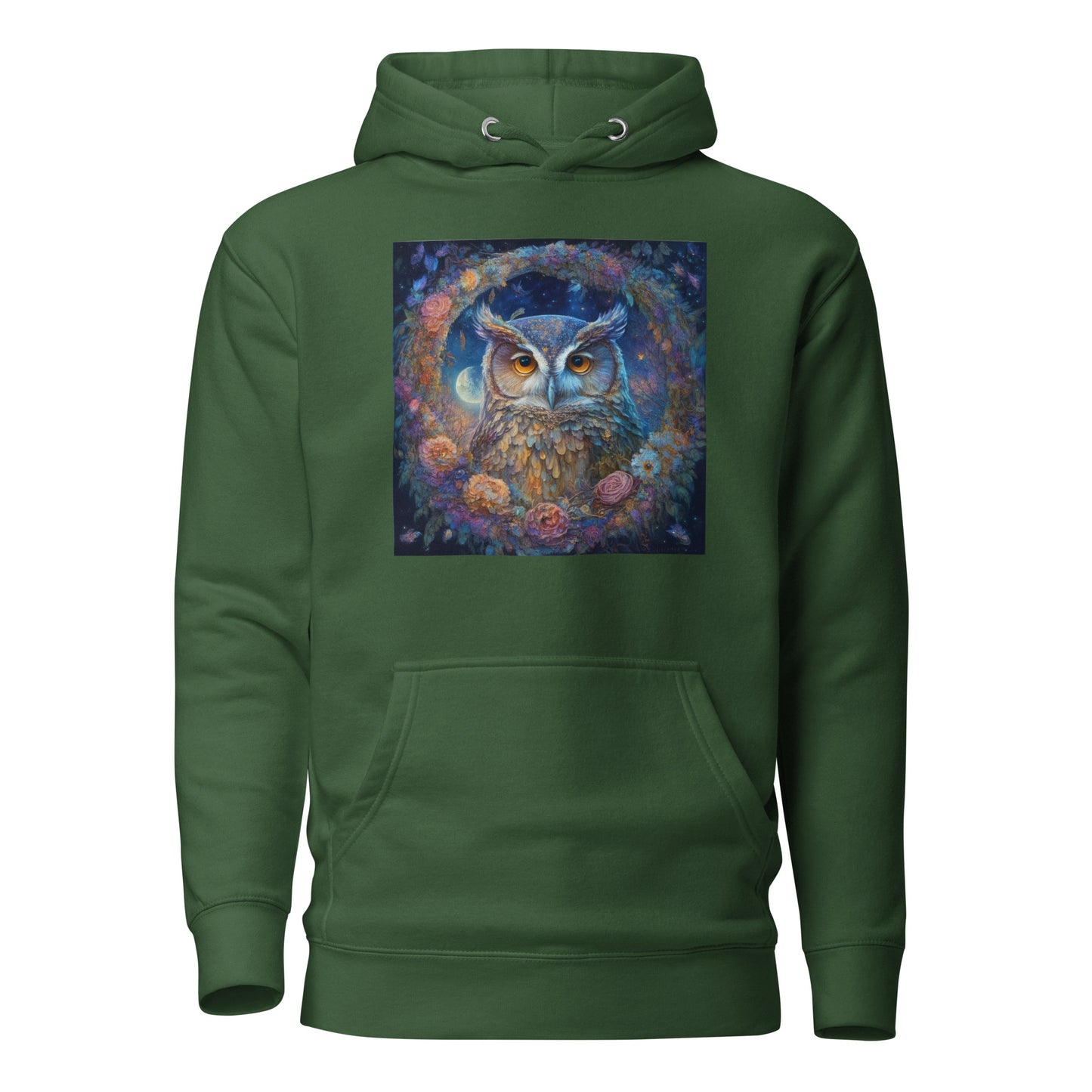 Owl Wreath Women's Animal Lover Hoodie Forest Green