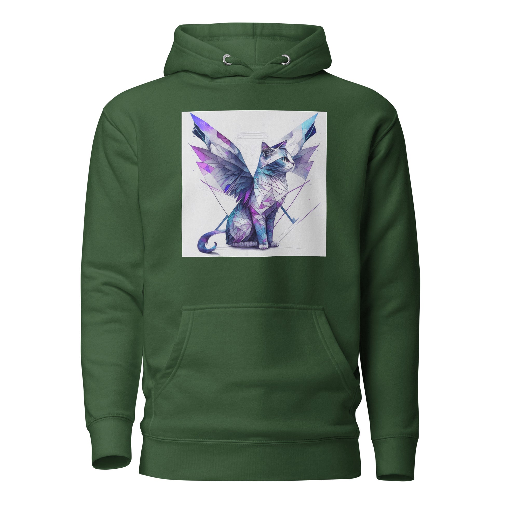 Geometric Cat with Wings Women's Cat Lover Hoodie Forest Green