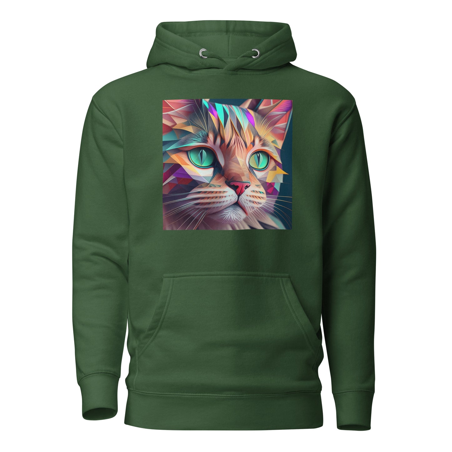 Geometric Cat Women's Cat Lover Hoodie Forest Green