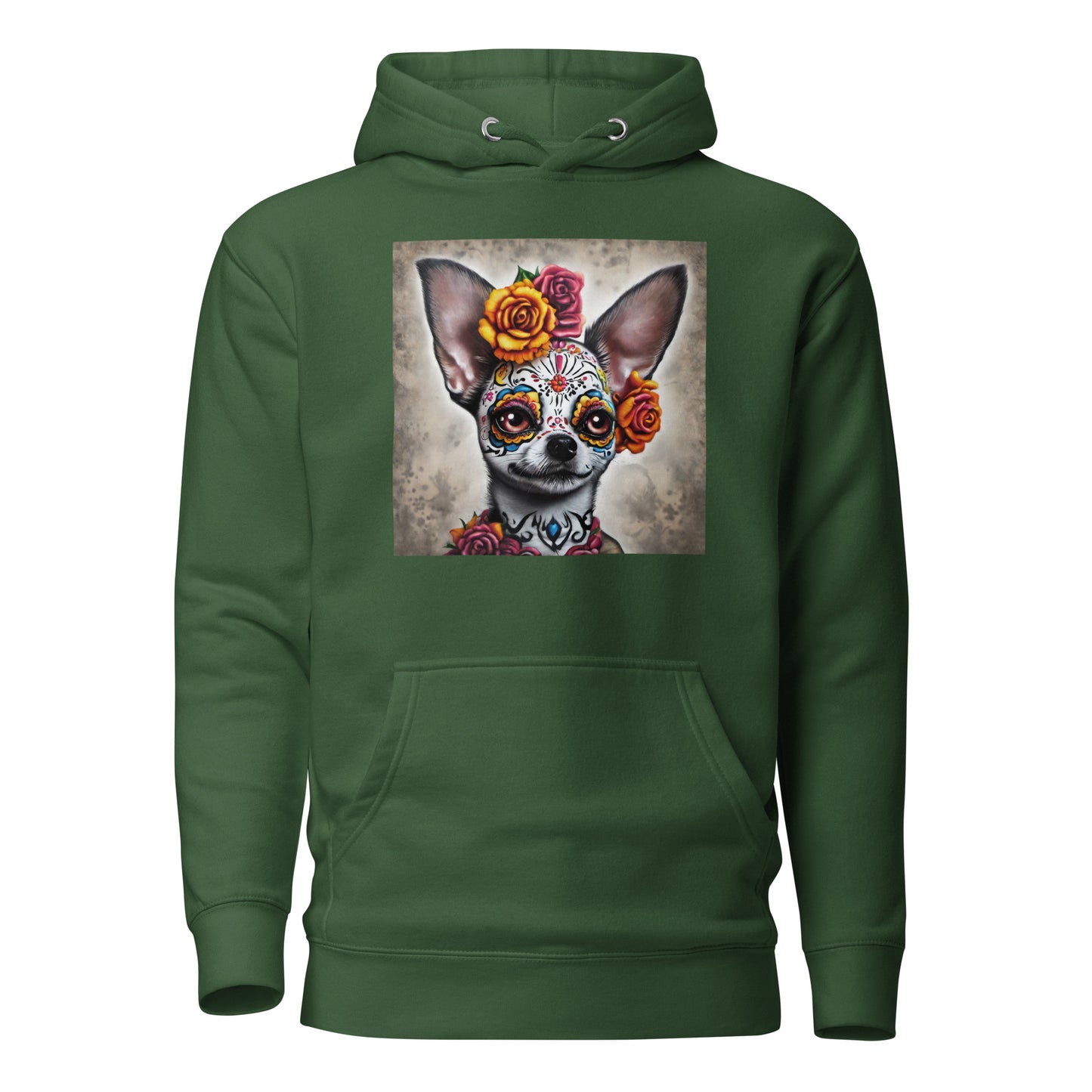 Day of the Dead Chihuahua Women's Dog Lover Hoodie Forest Green