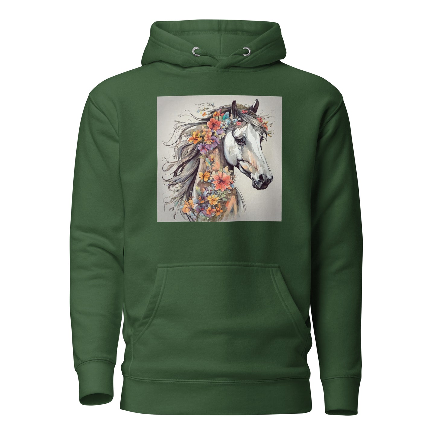 Horse with Flowers Women's Animal Lover Hoodie Forest Green