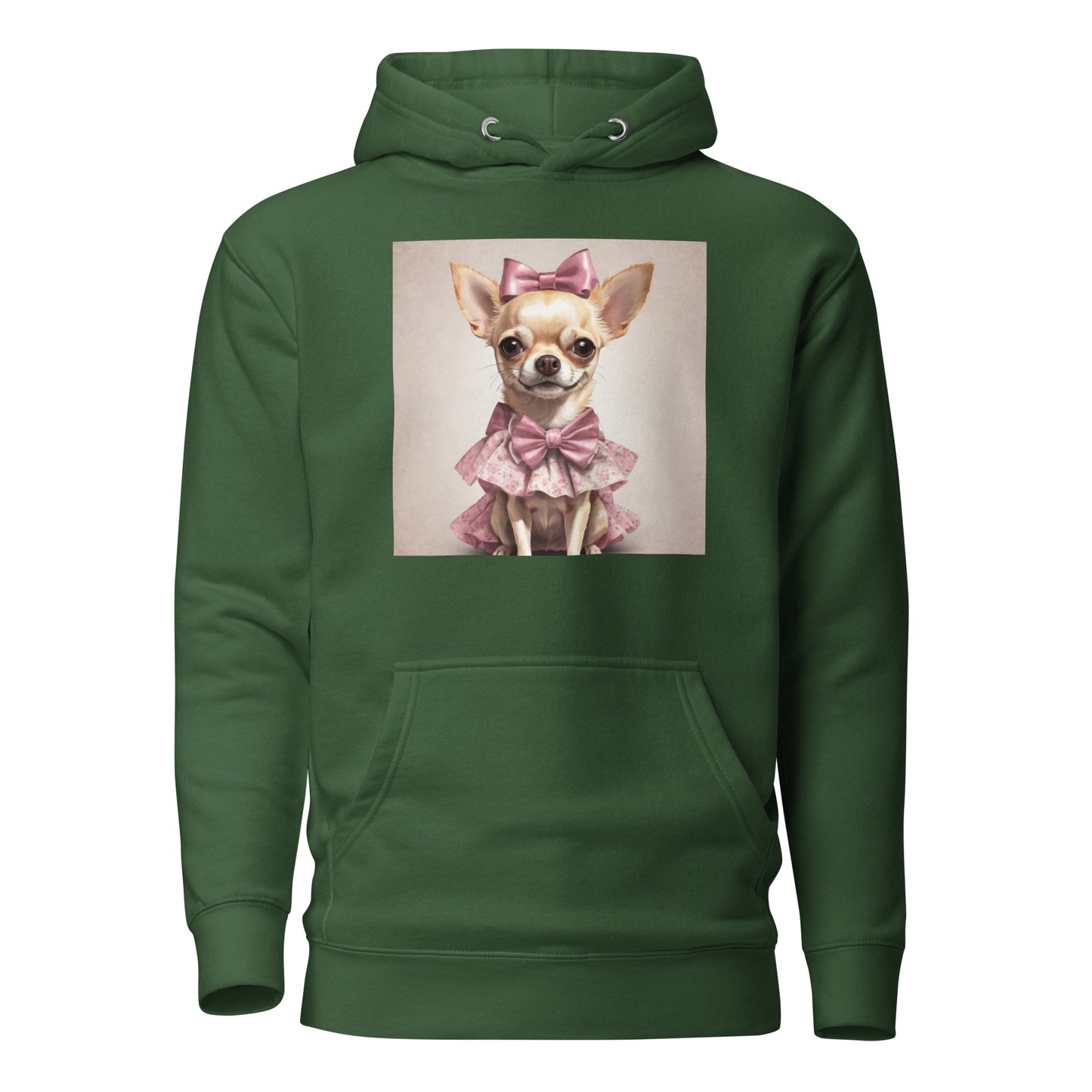 Chihuahua in Pink Dress Women's Dog Lover Hoodie Forest Green