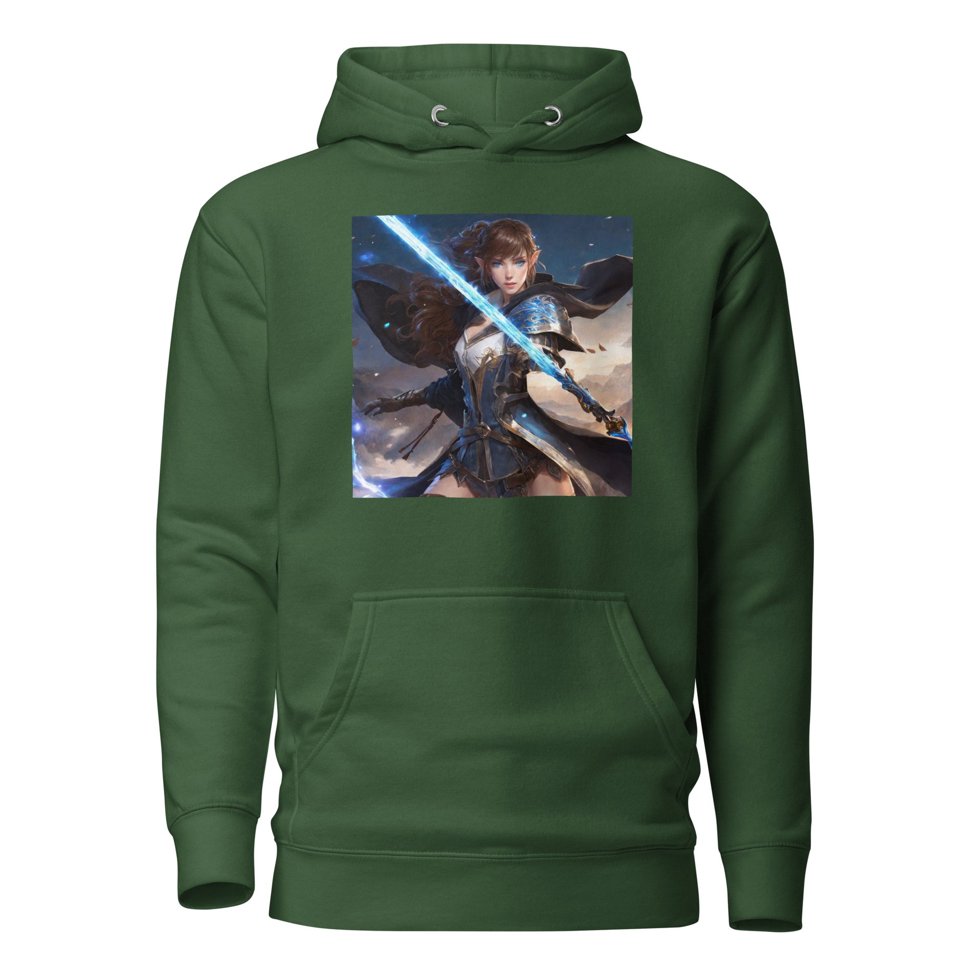 Elven Defender Women's Fantasy Anime Hoodie Forest Green