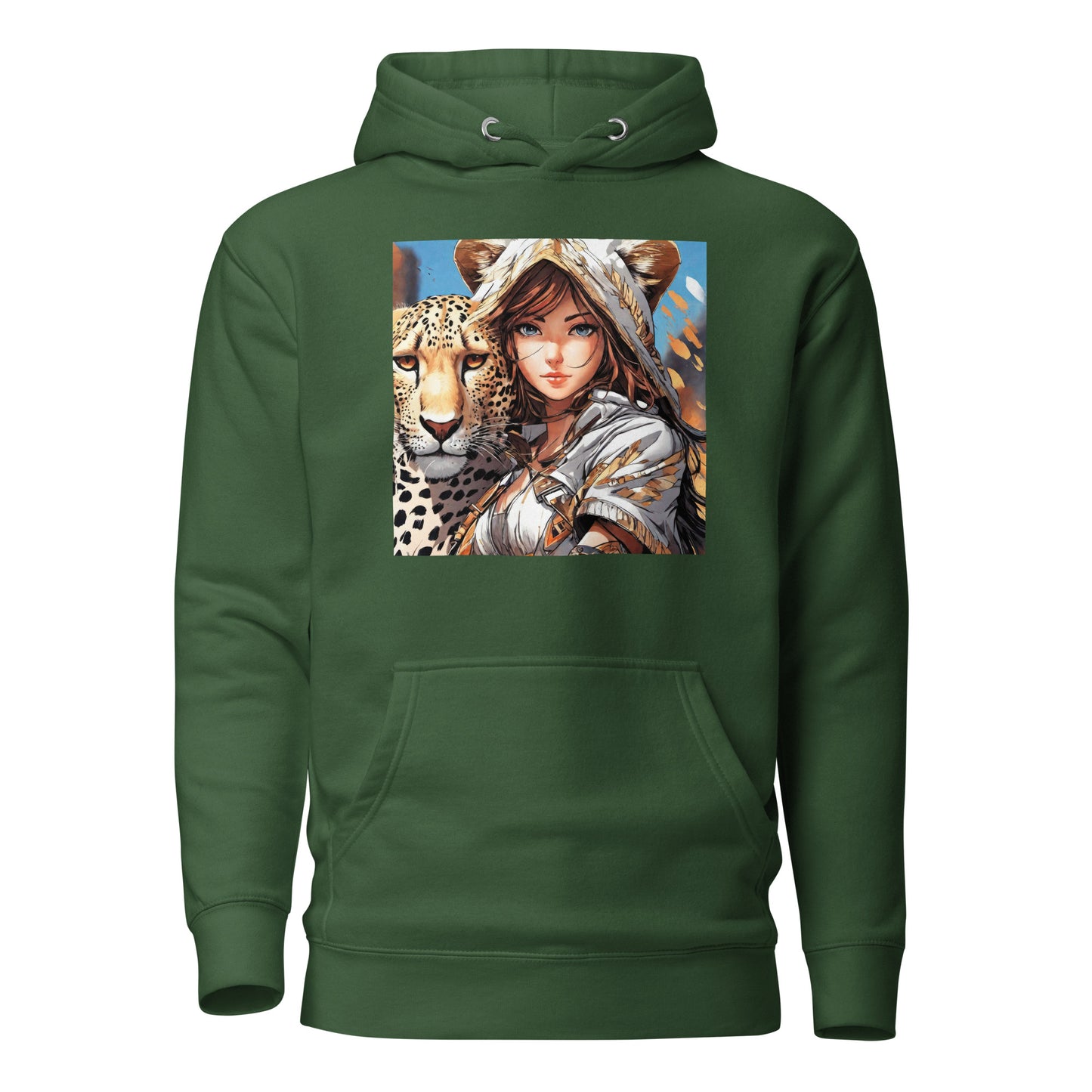 Leopard Queen Women's Anime Hoodie Forest Green