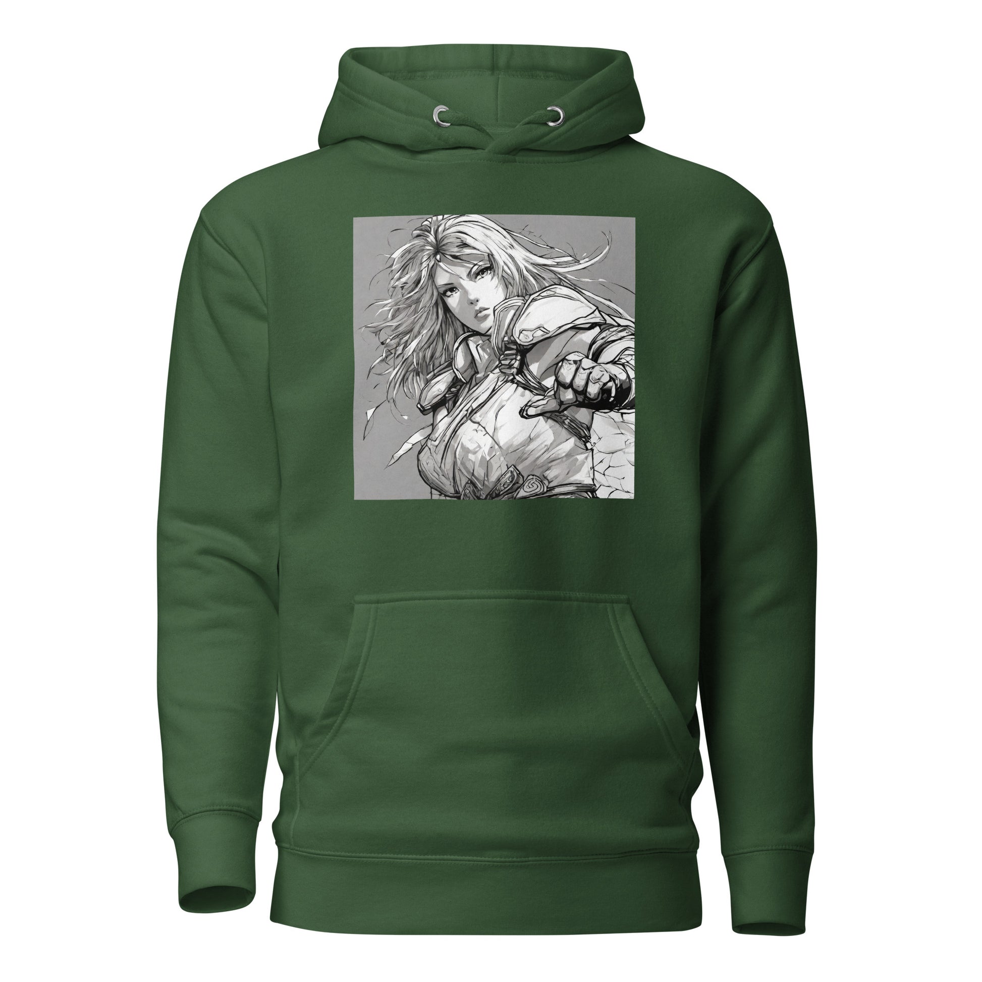 Fearless Swordmaiden Women's Anime Hoodie Forest Green