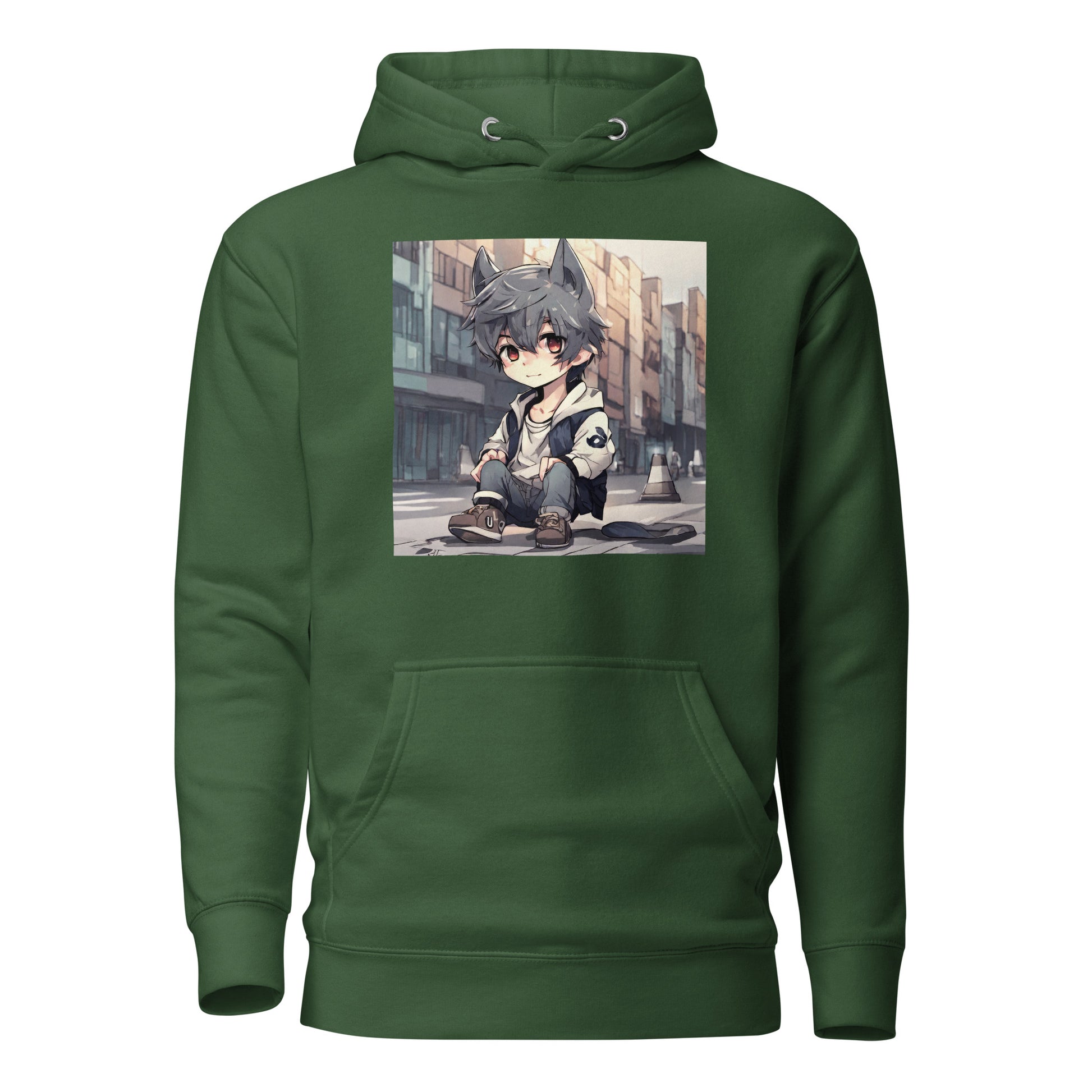 Wolf Spirit Women's Anime Hoodie Forest Green