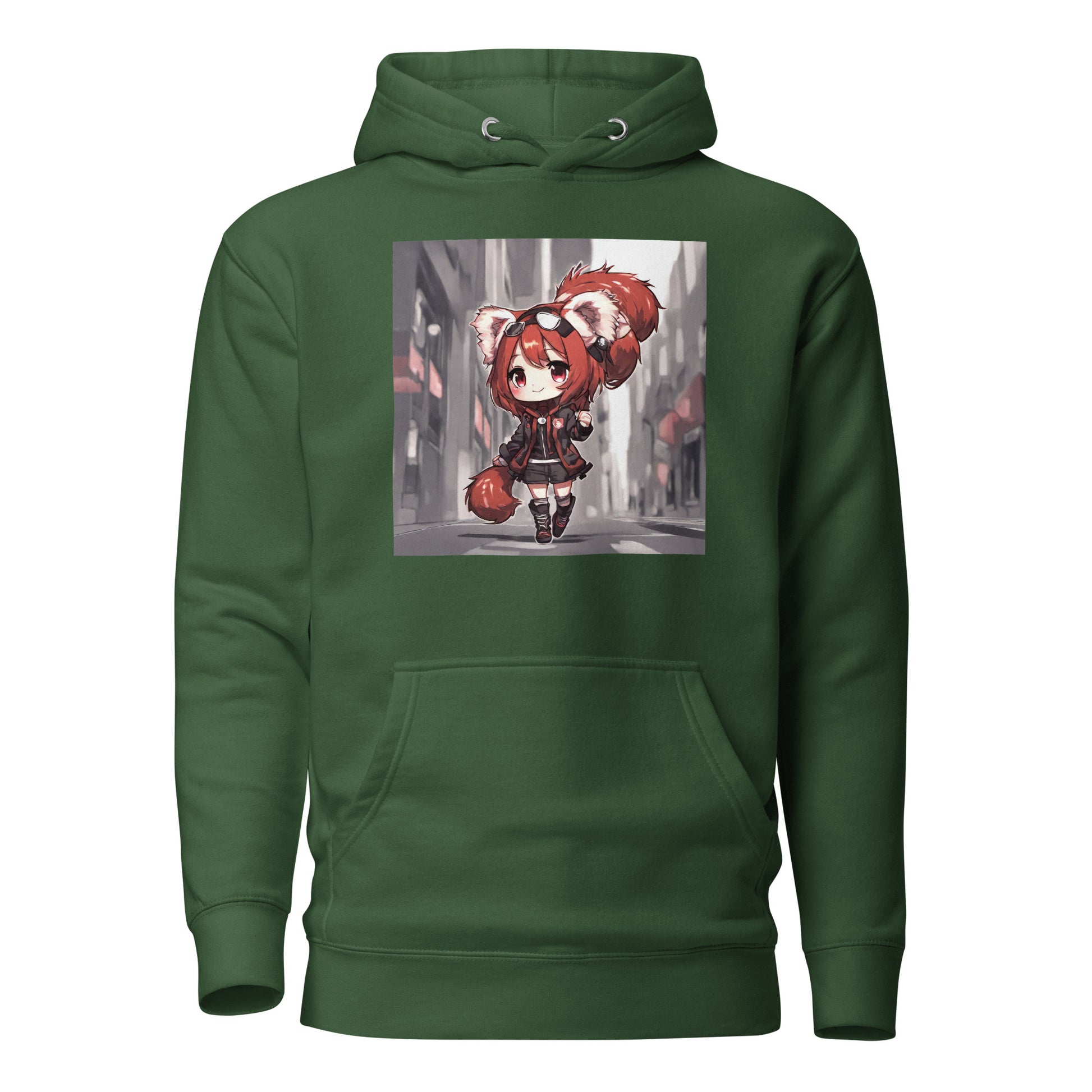 Red Panda Girl Women's Anime Hoodie Forest Green