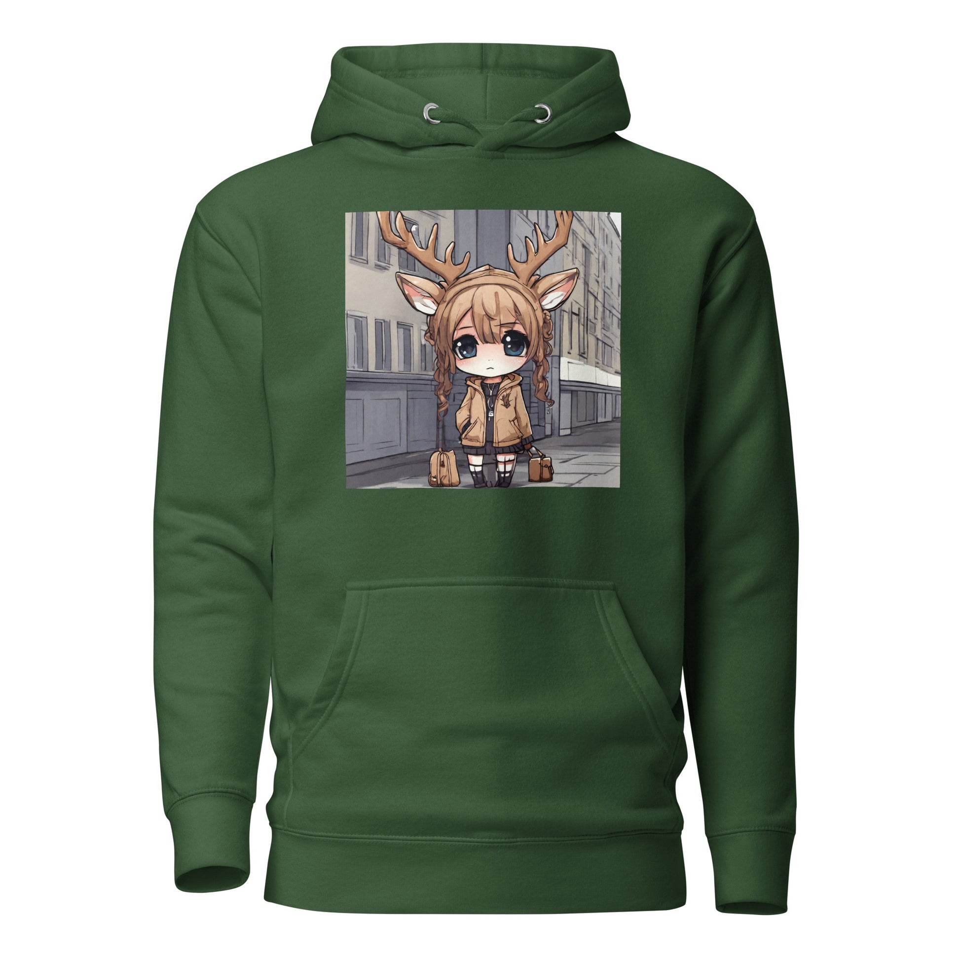 Spirit of the Deer Women's Anime Hoodie Forest Green