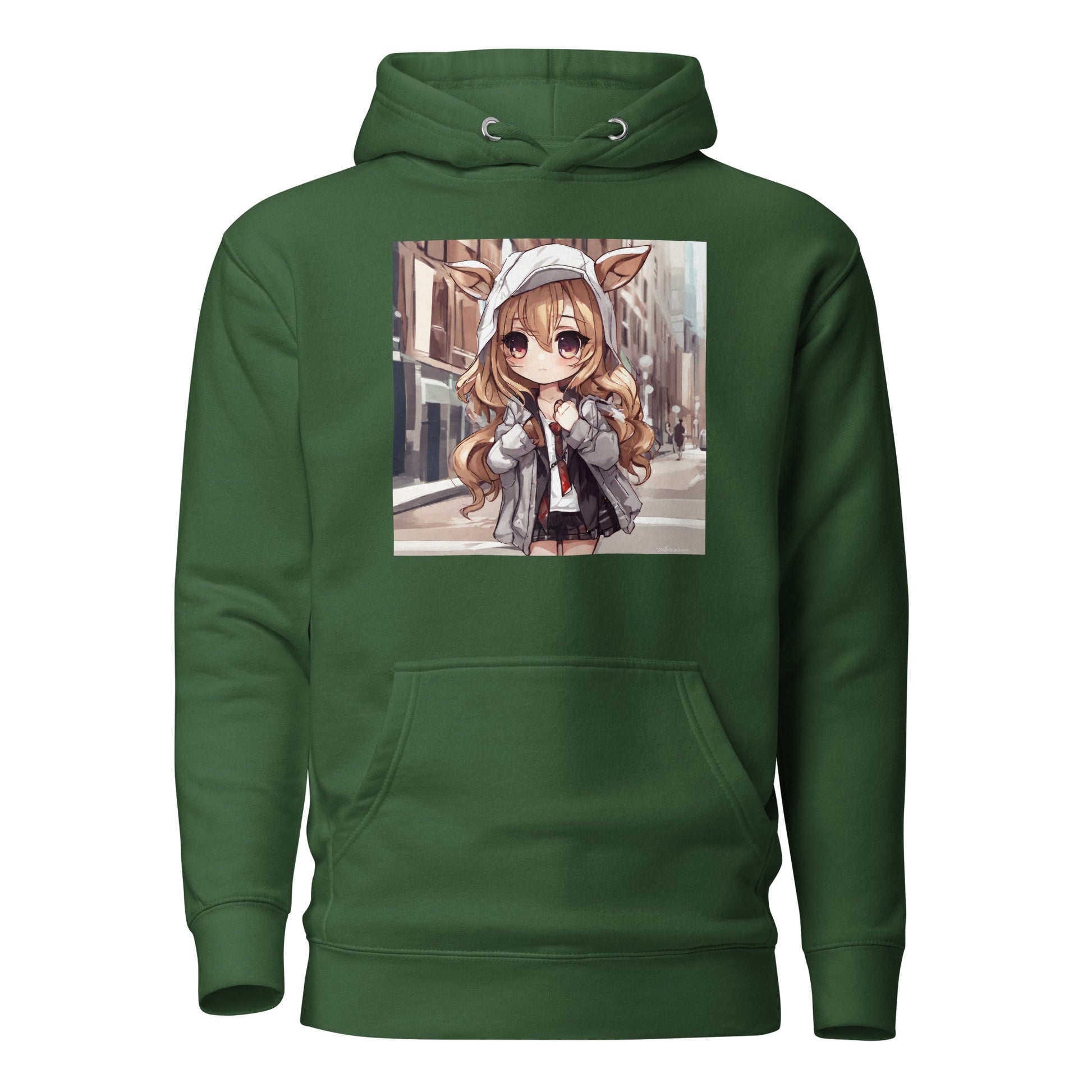 Deer Girl Women's Anime Hoodie Forest Green