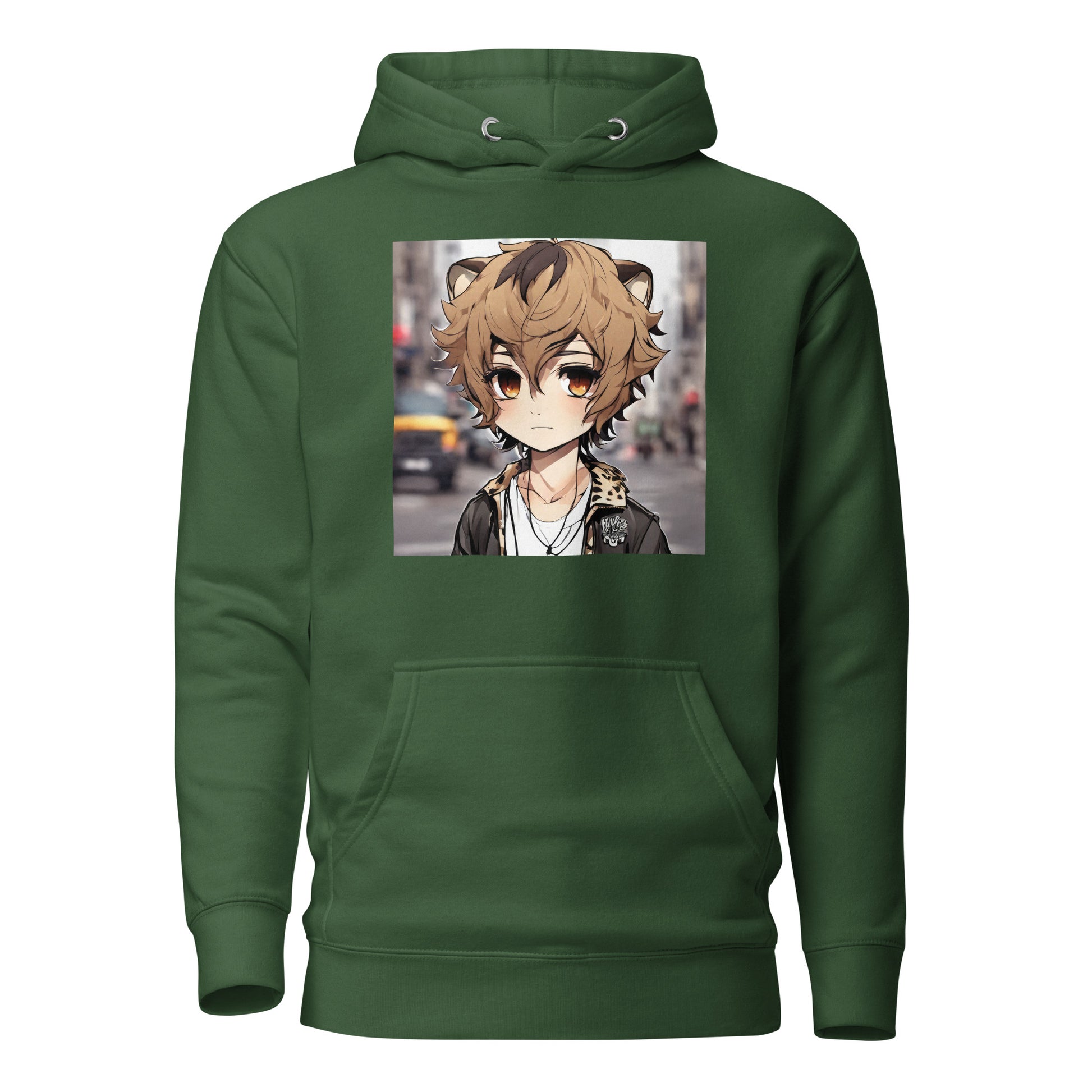 Leopard Boy Women's Anime Hoodie Forest Green