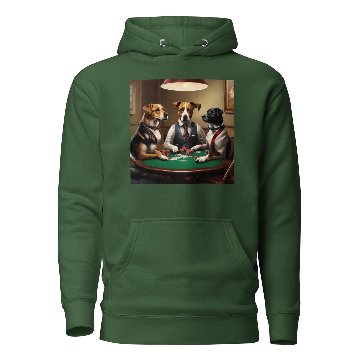 Pooches Playing Poker Women's Funny Hoodie Forest Green