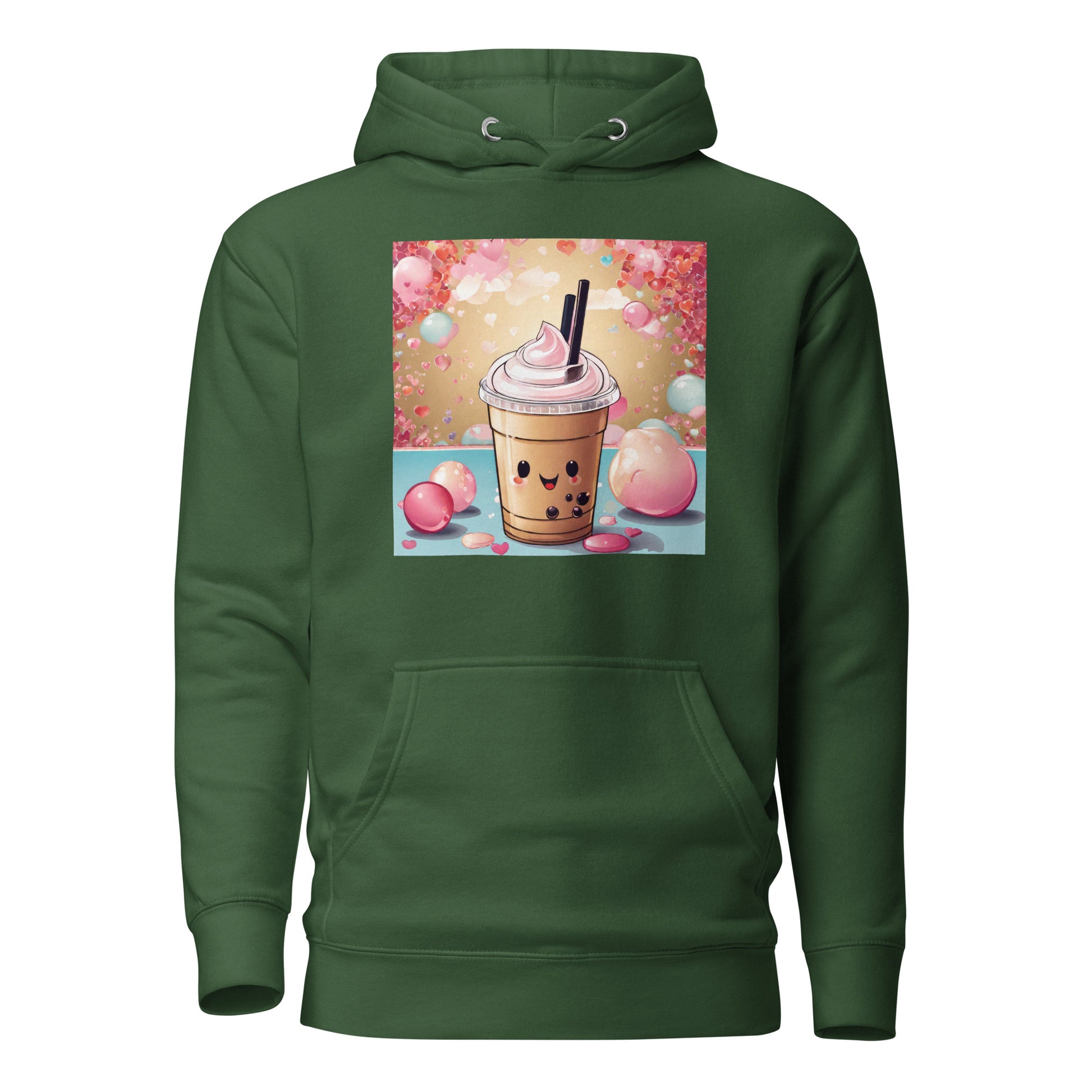 Cute Bubble Milk Tea Women's Boba Hoodie Forest Green