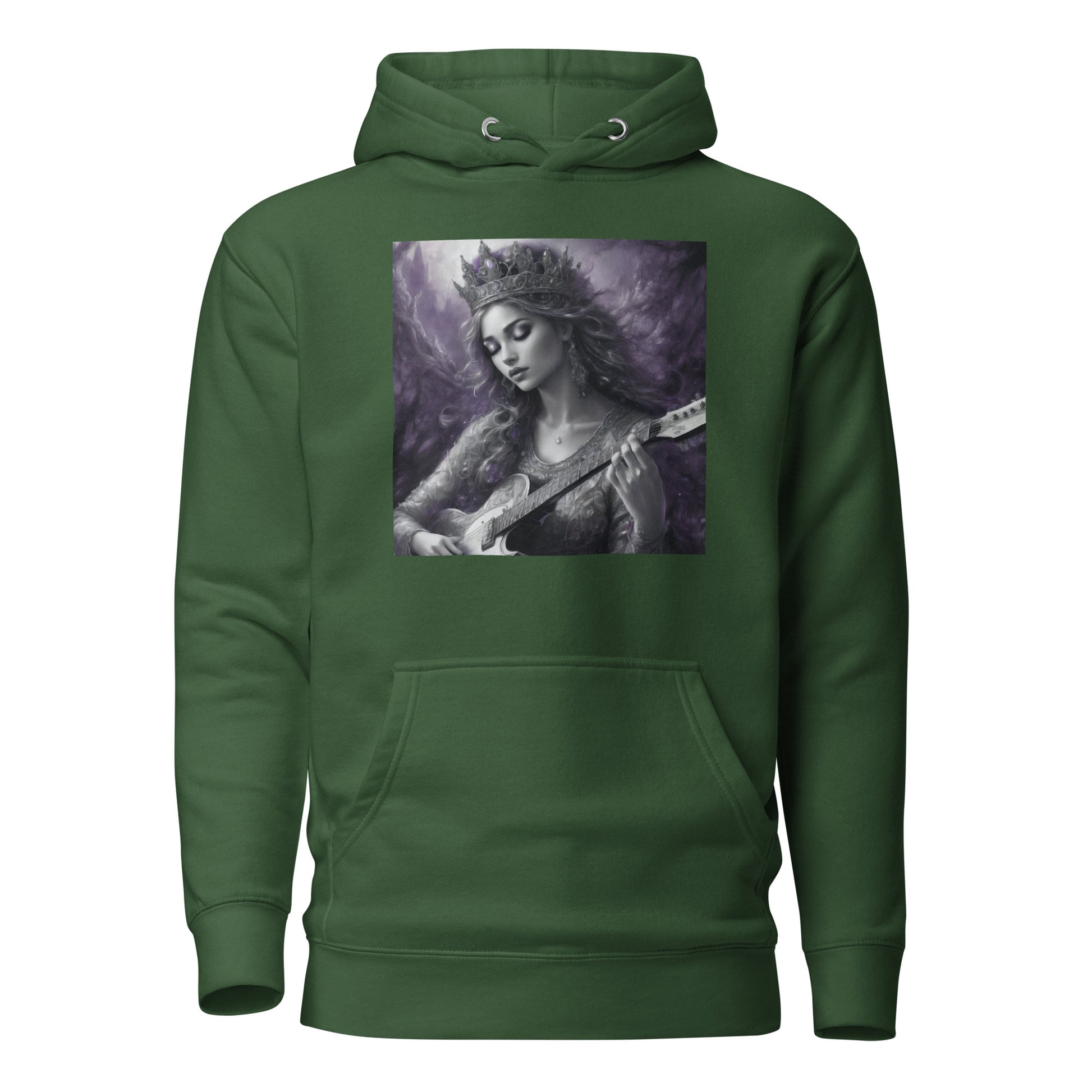 Princess Woman Playing the Guitar Hoodie Forest Green