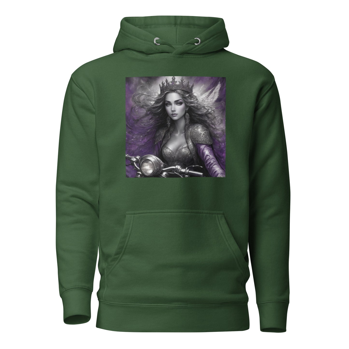 Princess Woman Riding a Motorcycle Hoodie Forest Green