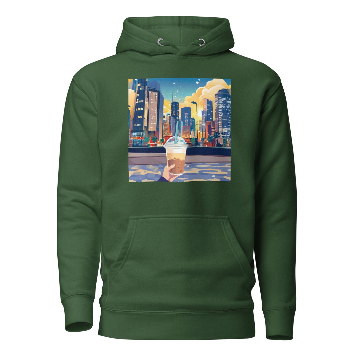 Women's Hand Holding Up Bubble Milk Tea Boba Hoodie Forest Green