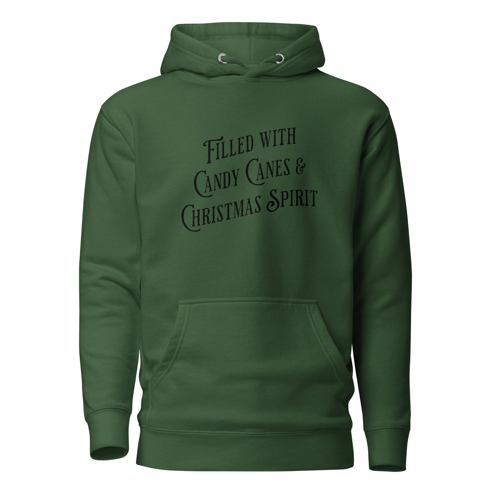 Filled with Candy Canes and Christmas Spirit Women's Holiday Hoodie Forest Green