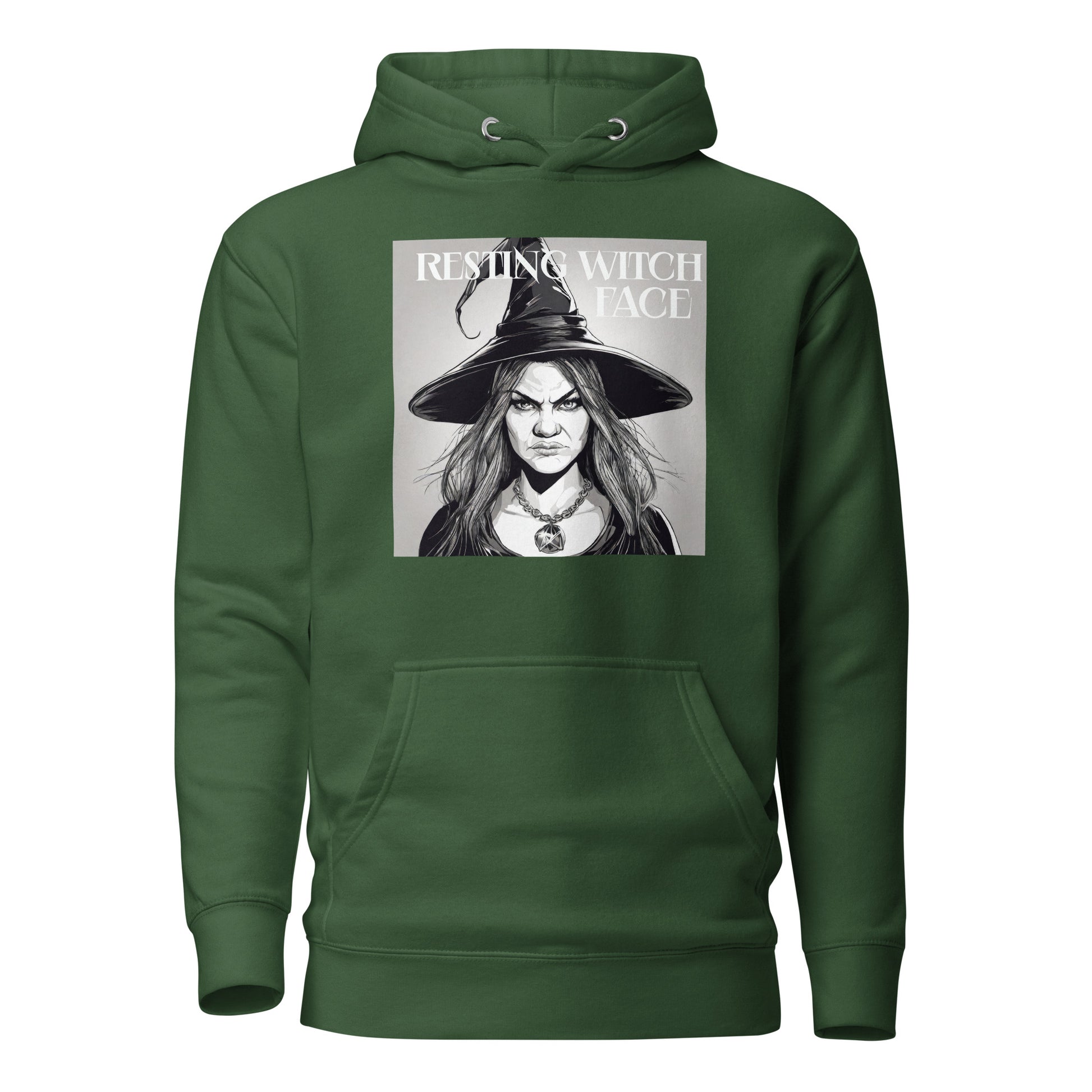 Resting Witch Face Women's Halloween Hoodie Forest Green