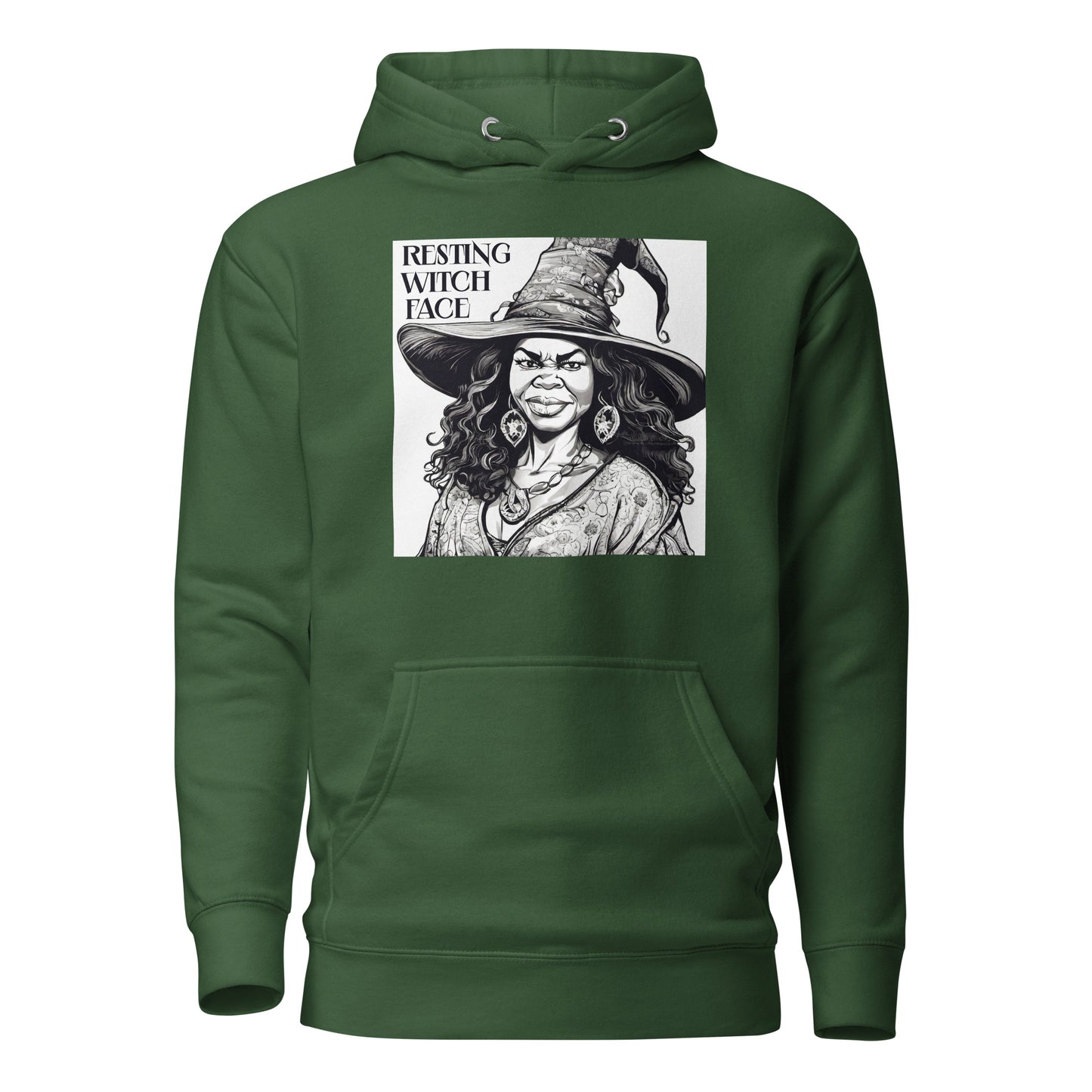 Resting Witch Face Women's Halloween Hoodie Forest Green