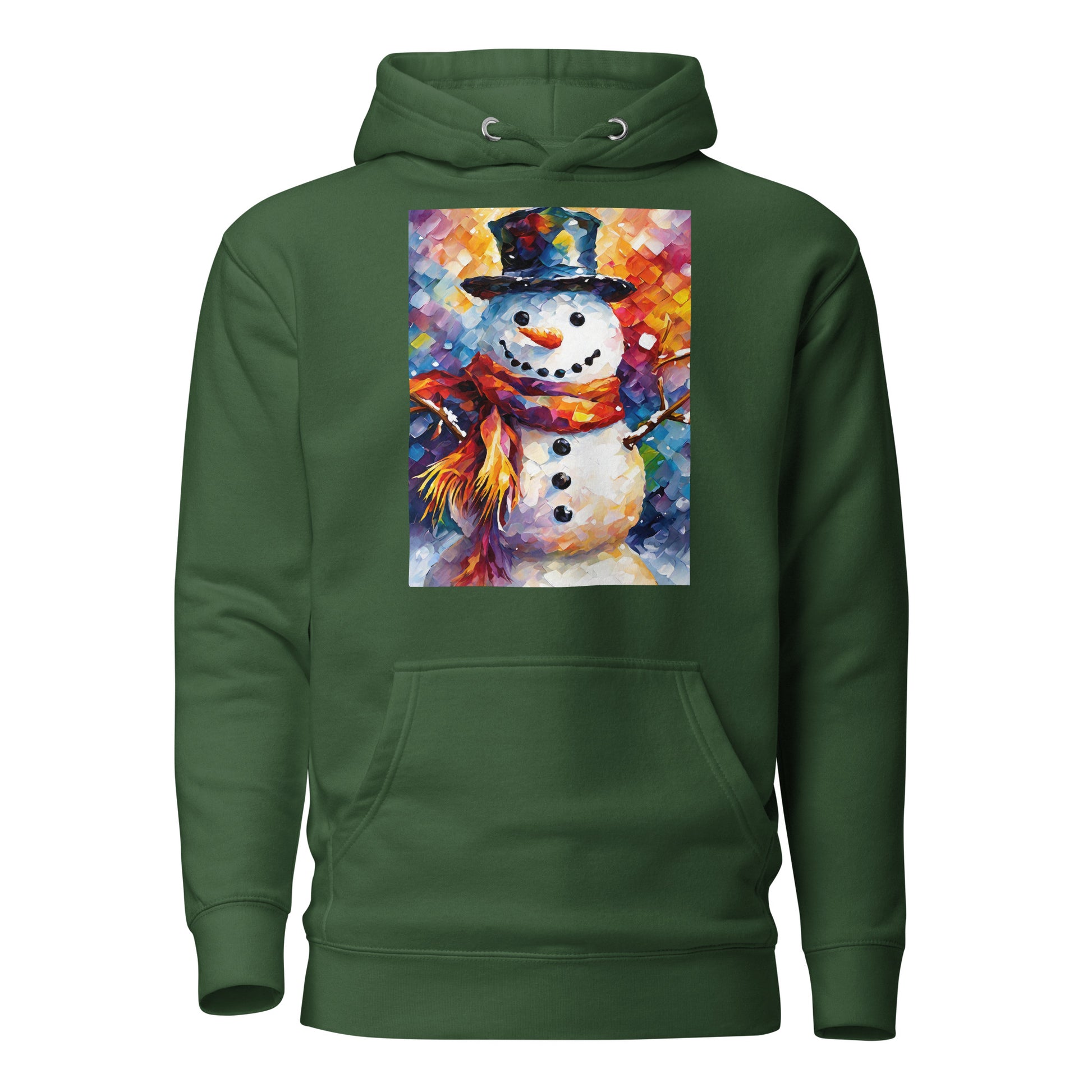 Happy Snowman Women's Christmas Hoodie Forest Green