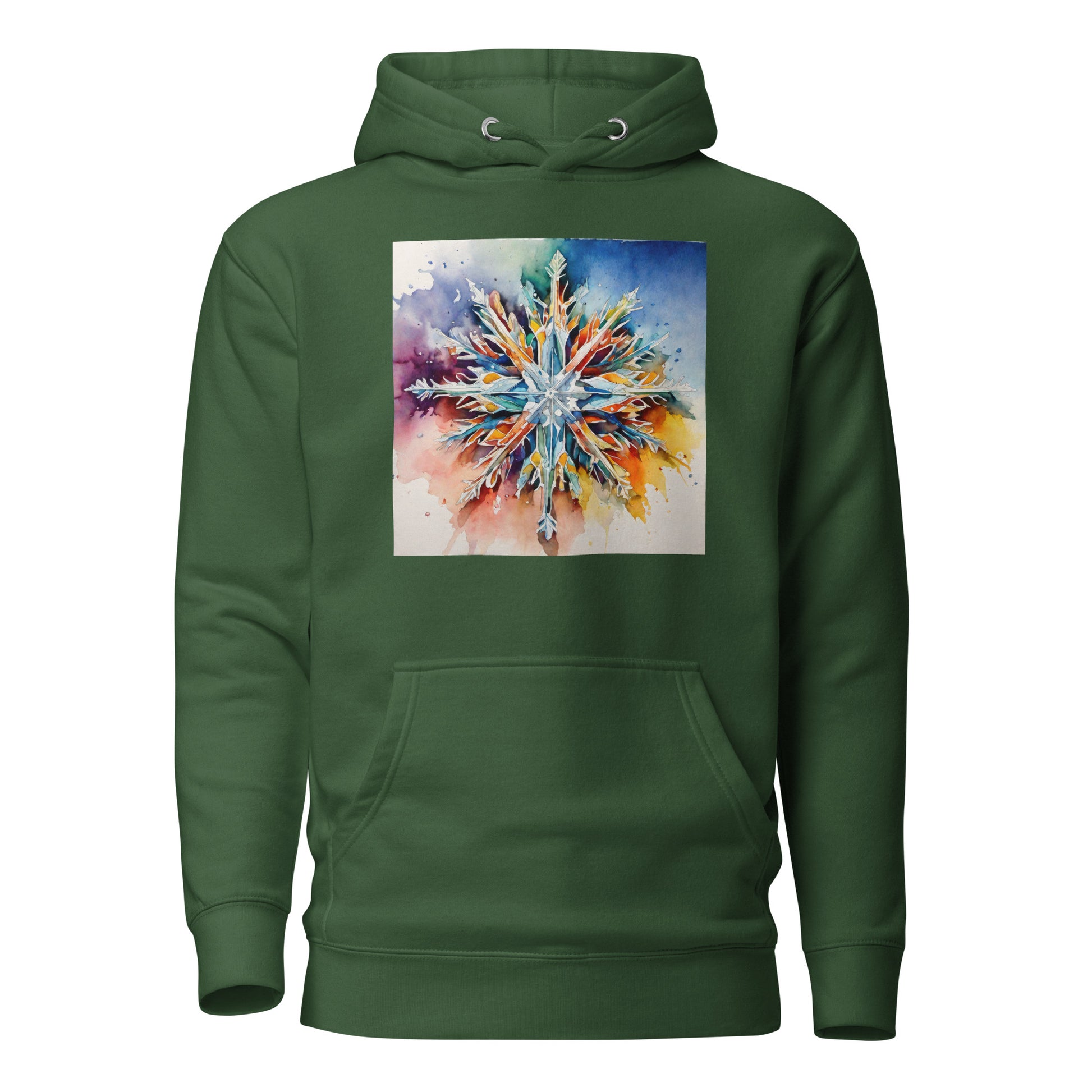 Colorful Snowflake Women's Christmas Hoodie Forest Green