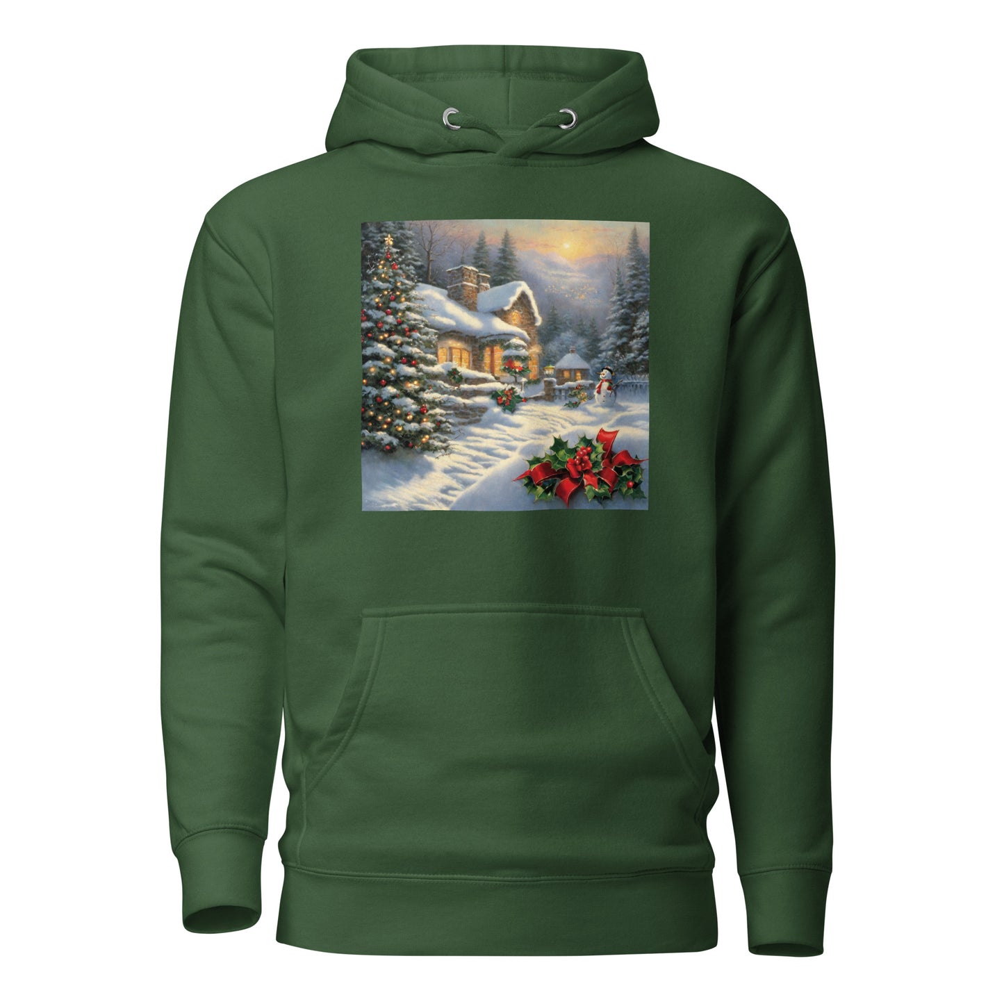 Snowy Winter Scene Women's Christmas Hoodie Forest Green