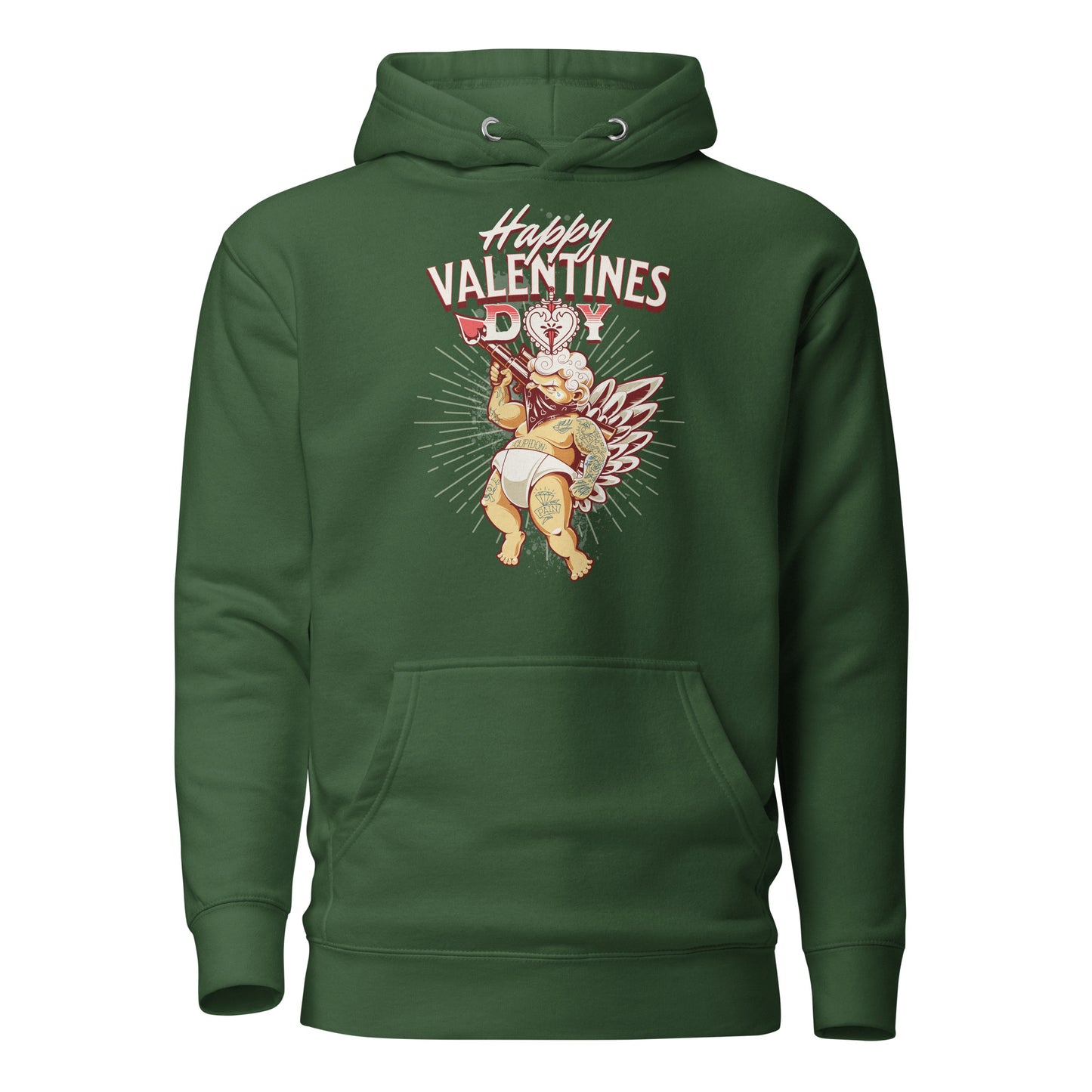 Inked Cupid Women's Valentine's Day Hoodie Forest Green