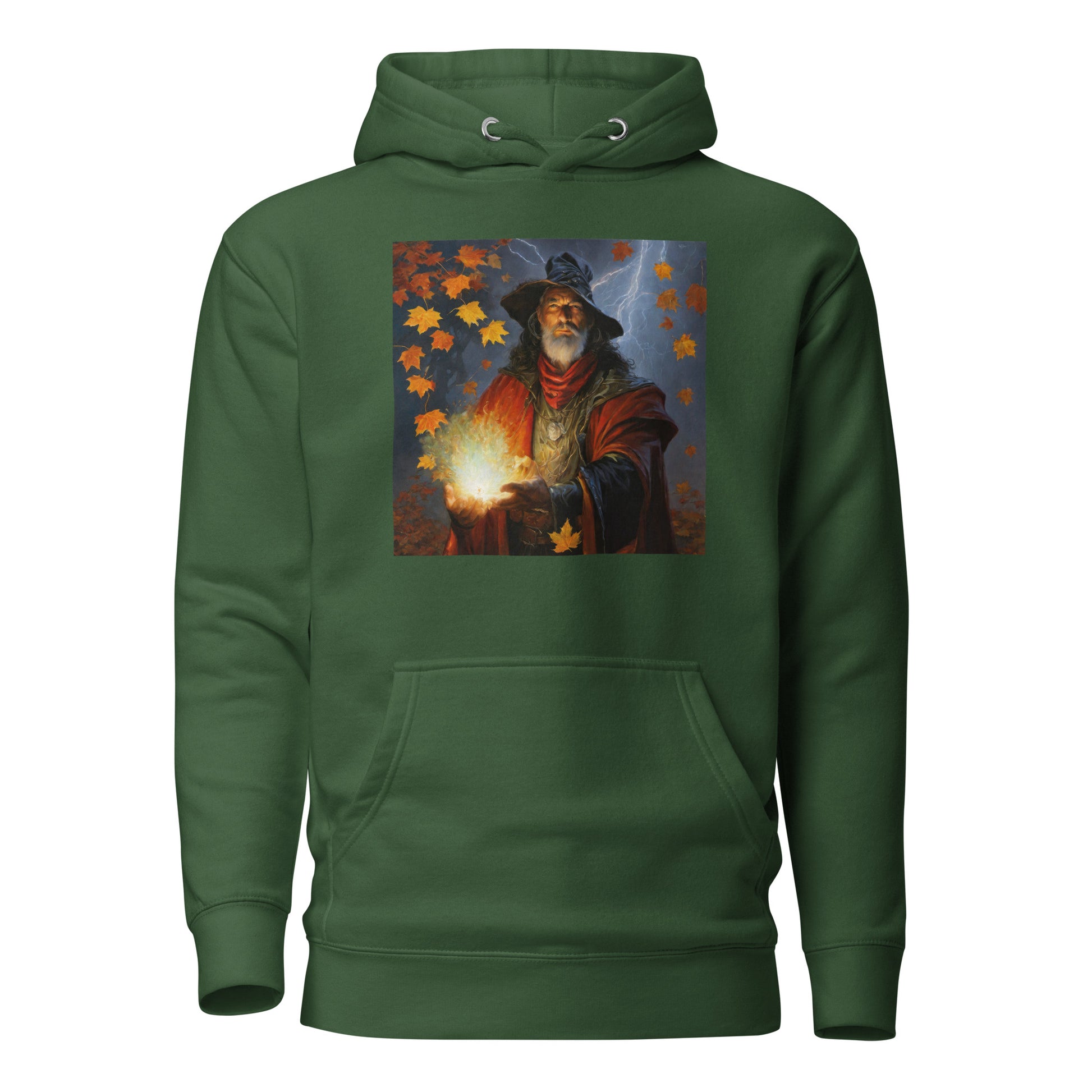 Autumn Wizard Making Fall Leaves Women's Graphic Hoodie Forest Green