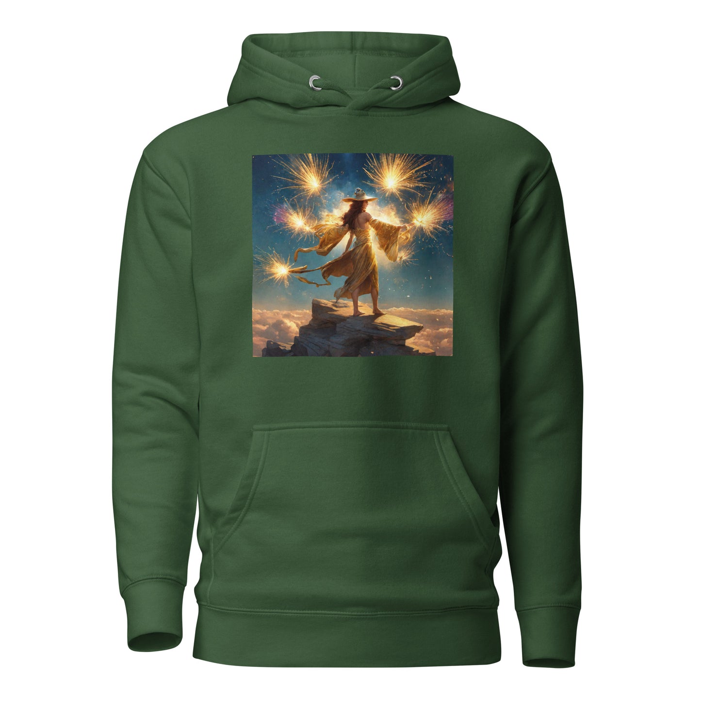 Sorceress Making Fireworks Women's 4th of July Hoodie Forest Green