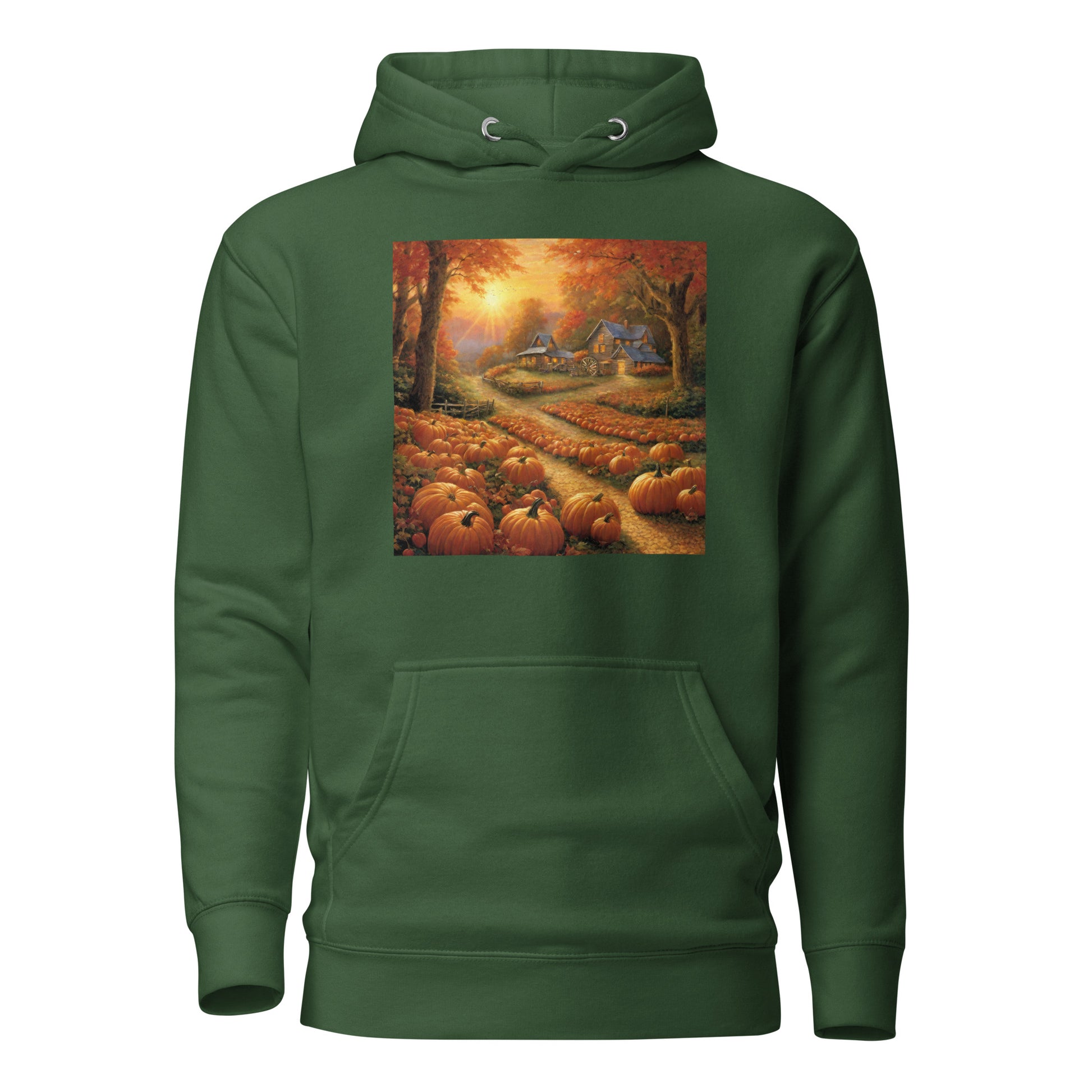 Fall Pumpkin Scene Women's Autumn Hoodie Forest Green