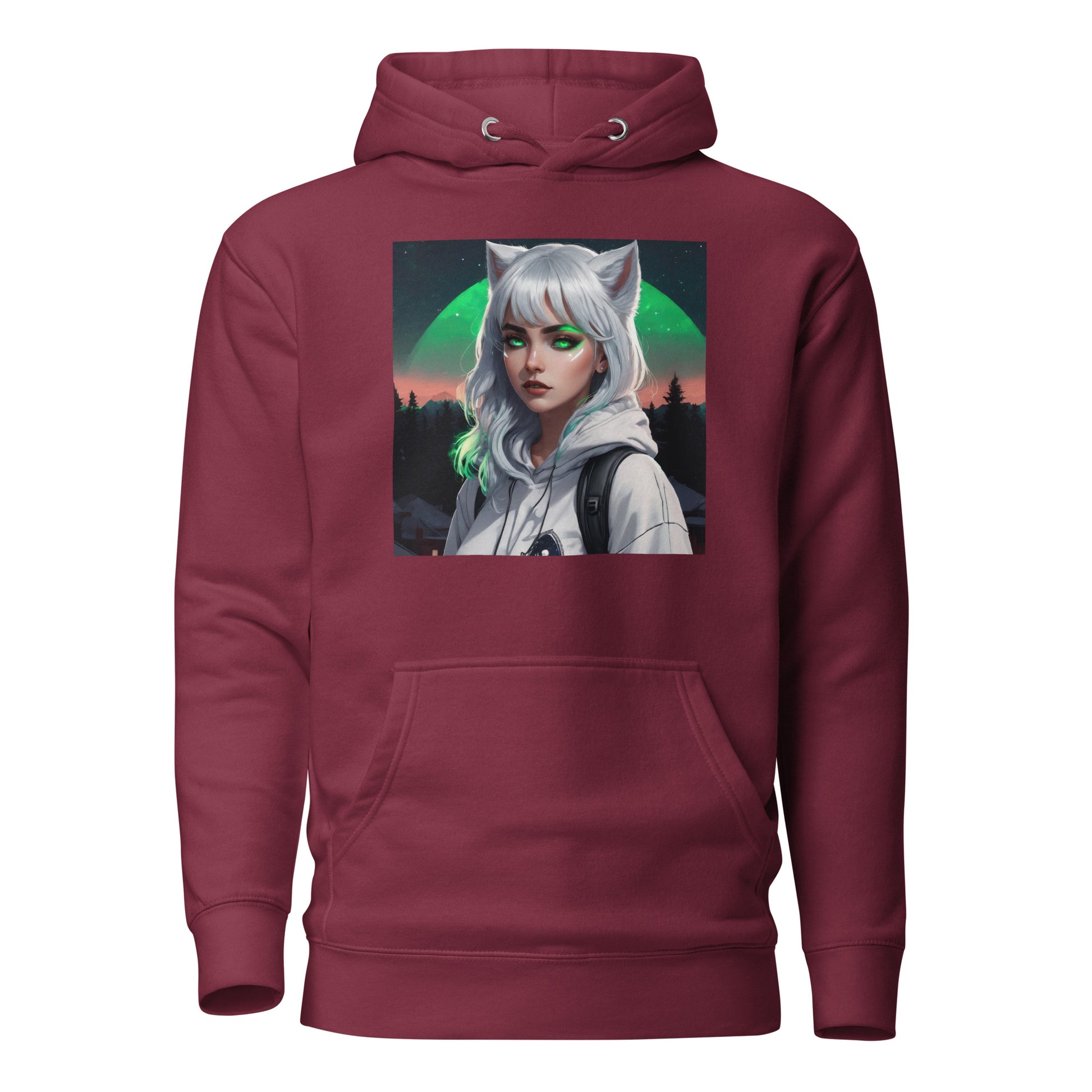 Cute Fox Girl Women's Graphic Hoodie Maroon