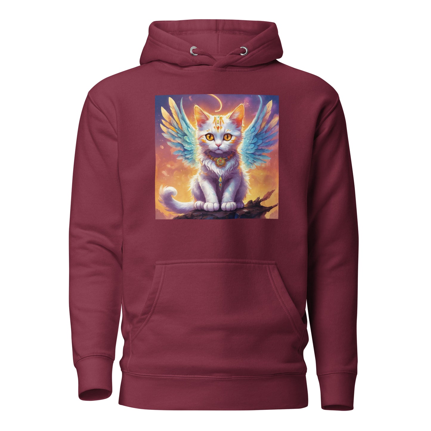 Cat with Wings Women's Graphic Hoodie Maroon