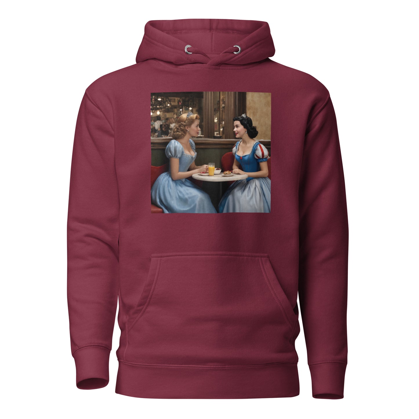 Cinderella and Snow White at a Cafe Hoodie Maroon