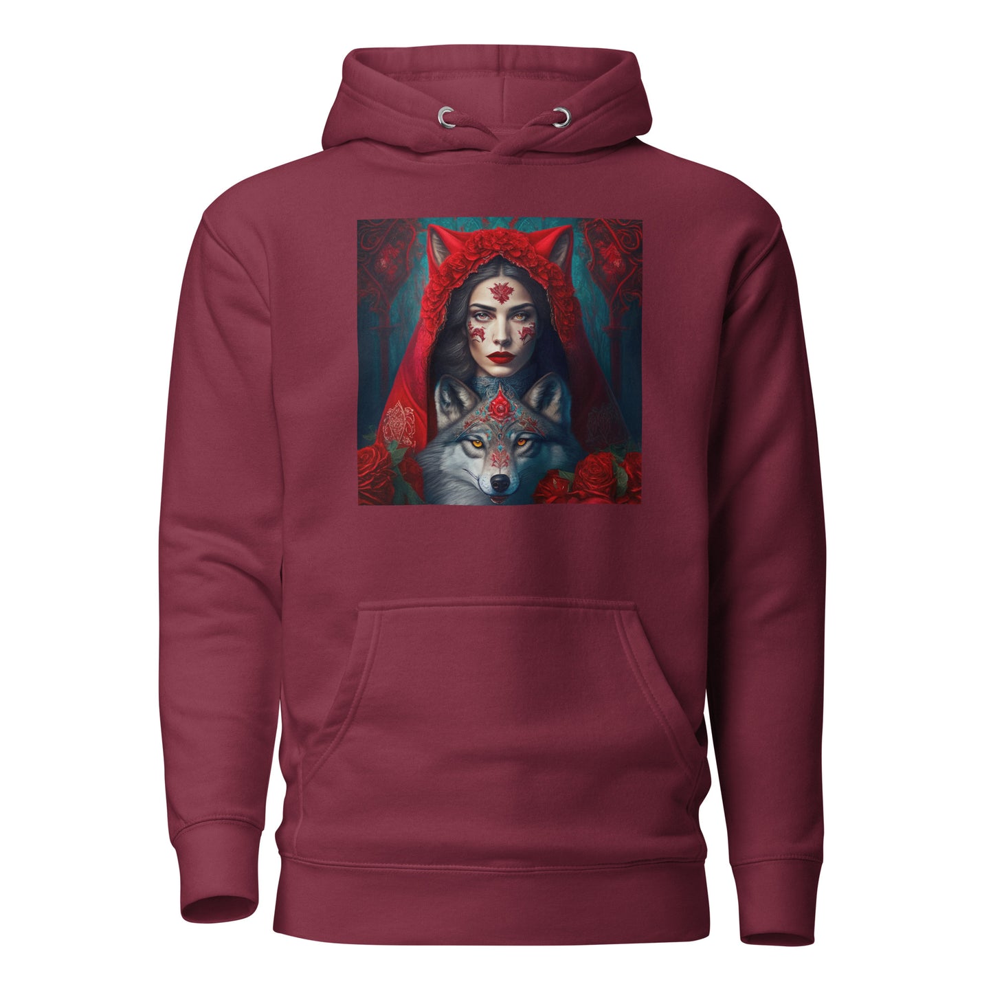 Red Riding Hood Unites with the Wolf Women's Hoodie Maroon