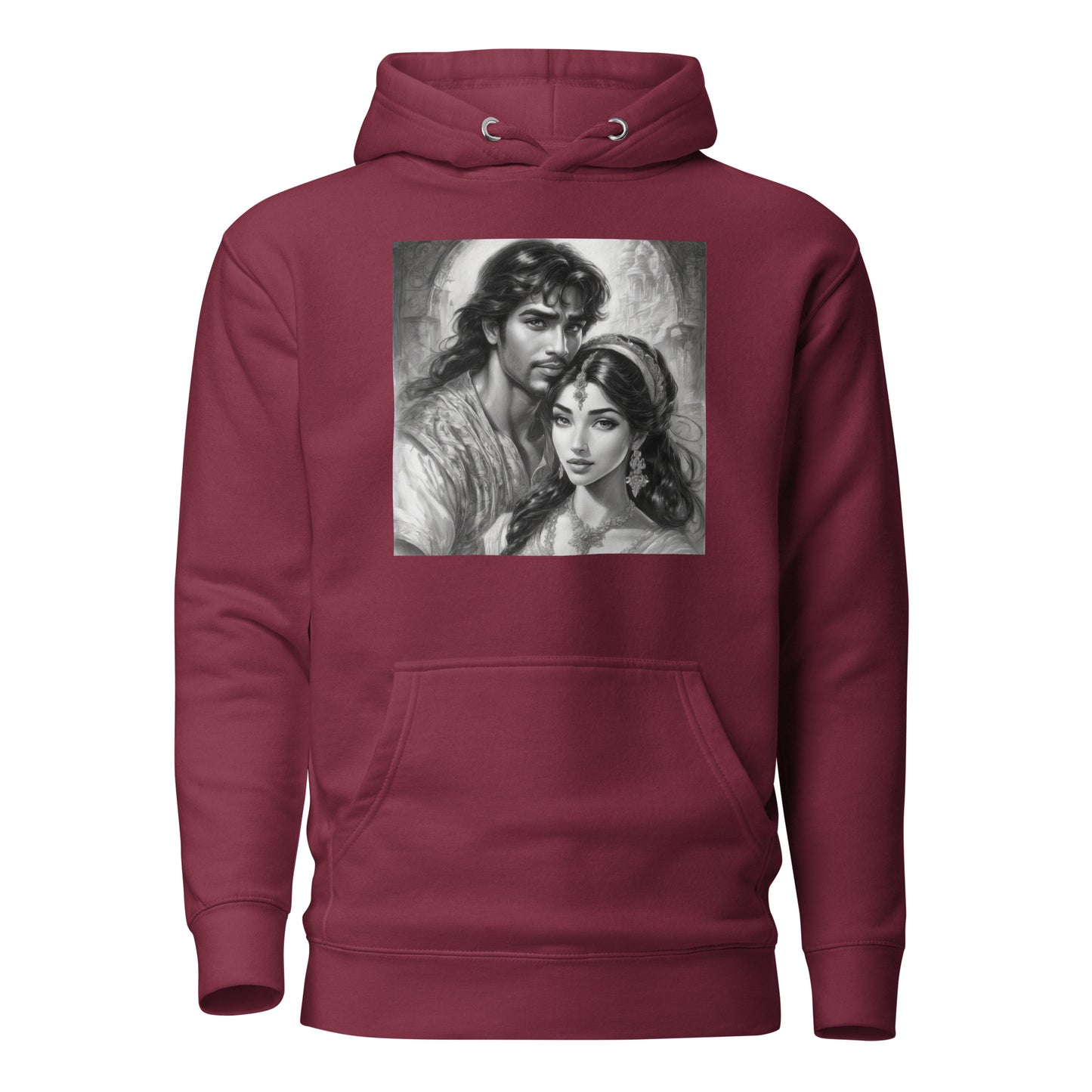 Jasmine & Aladdin Portrait Women's Fairy Tale Hoodie Maroon