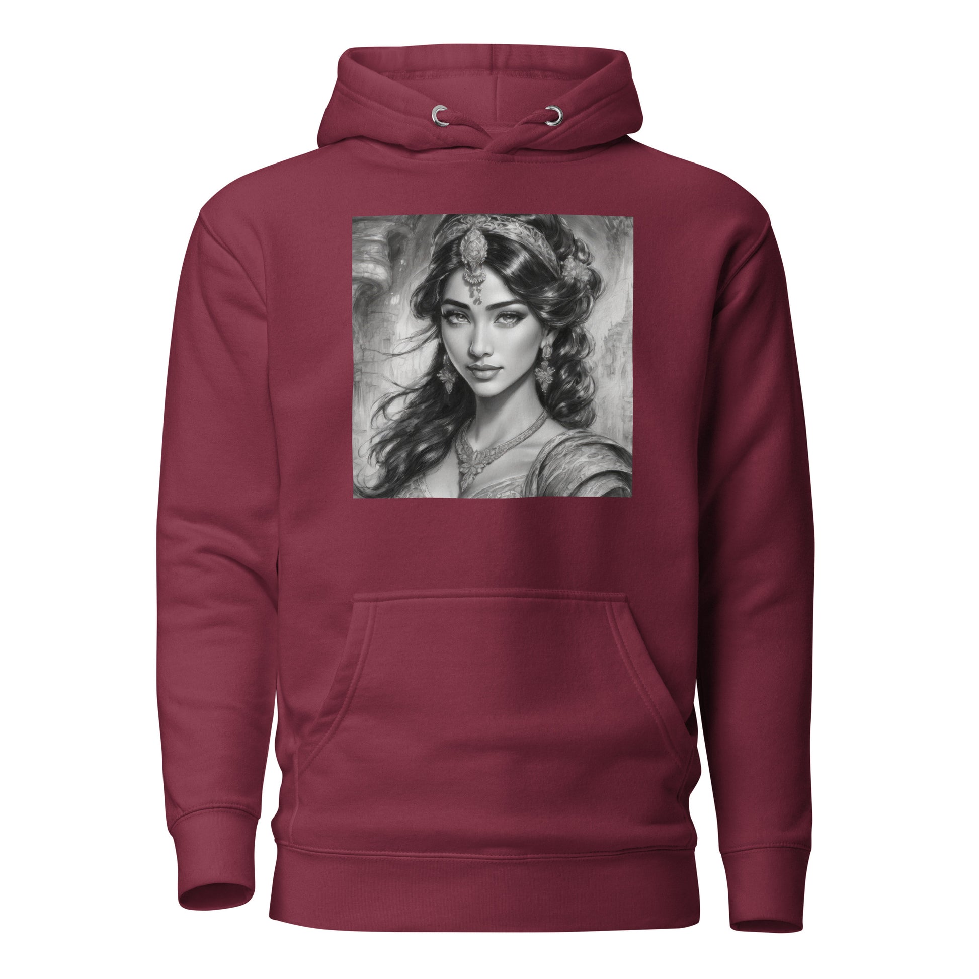 Princess Jasmine Pencil Sketch Women's Hoodie Maroon