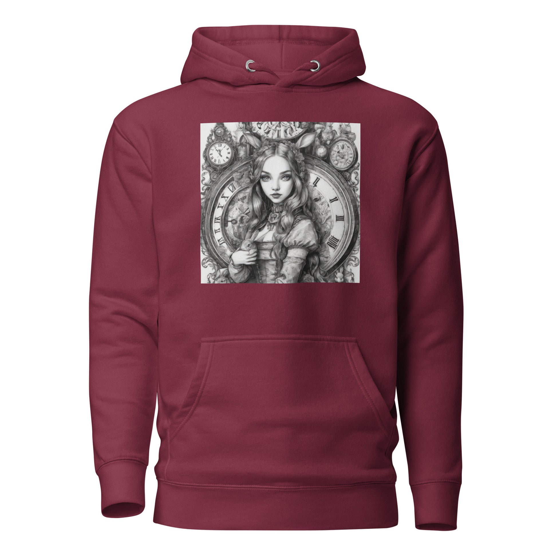 Alice in Wonderland Clockwork Women's Hoodie Maroon