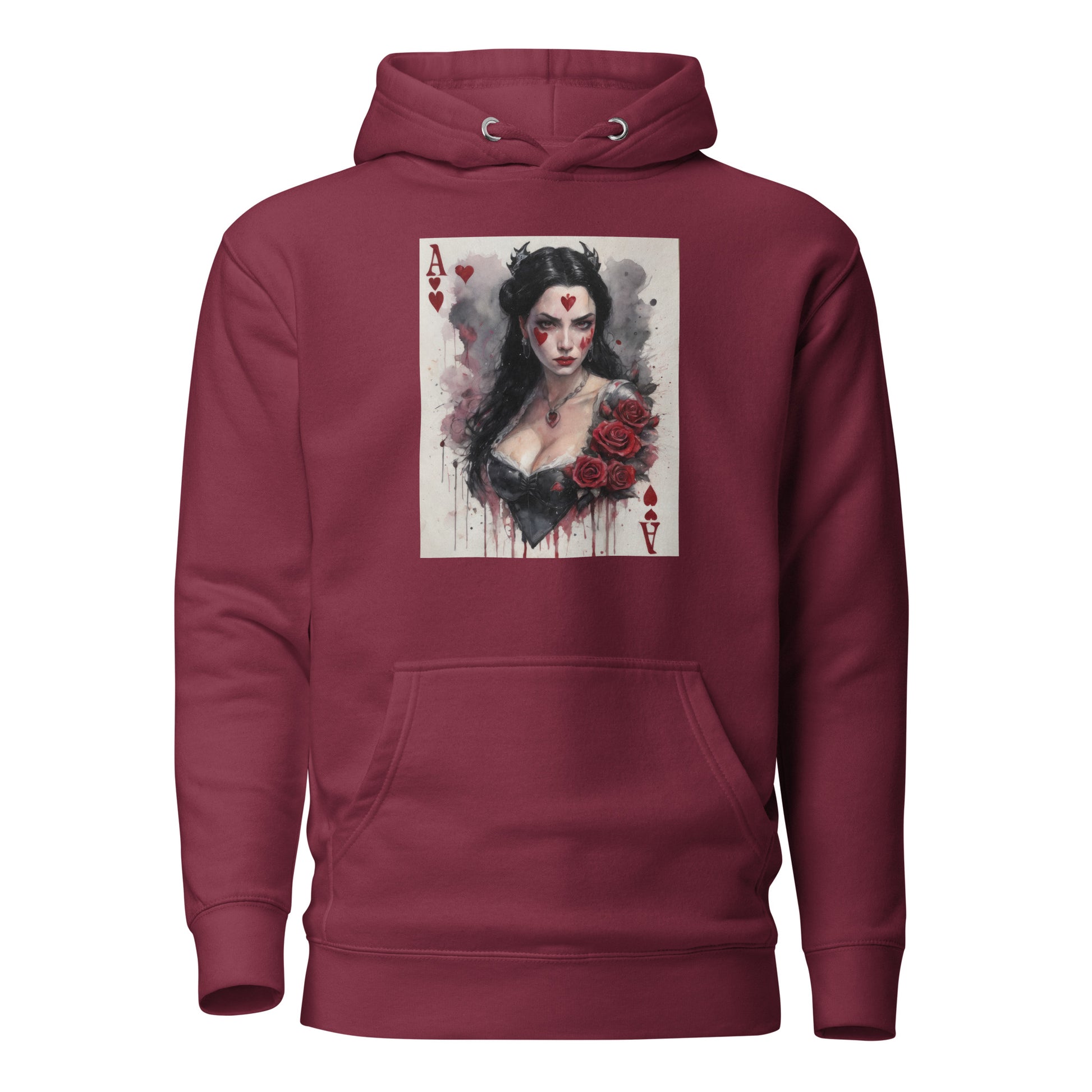 Queen of Hearts Playing Card Women's Hoodie Maroon