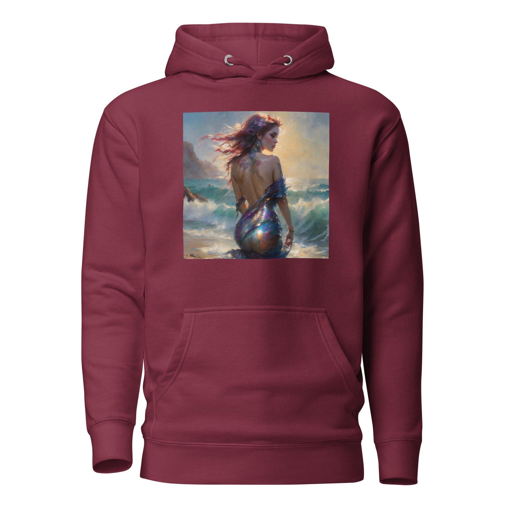 Enchanting Mermaid on Beach Women's Fantasy Hoodie Maroon