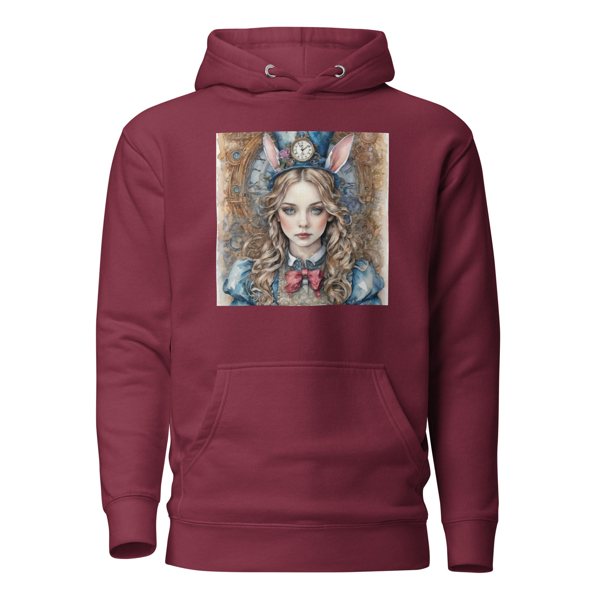 Alice in Wonderland with Bunny Ears Women's Hoodie Maroon