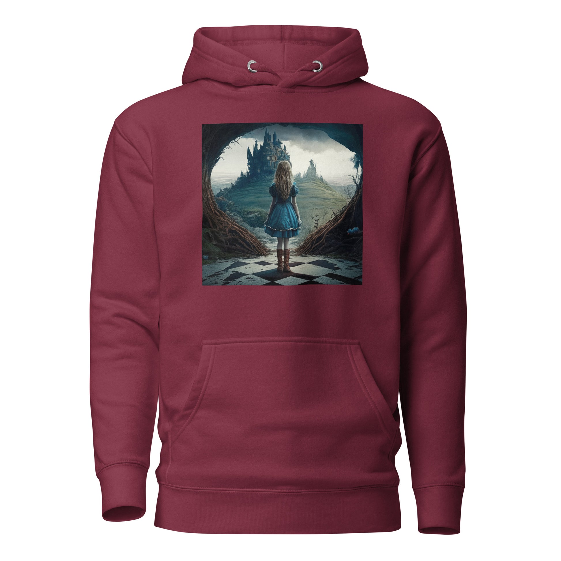 Alice Entering Wonderland Women's Fantasy Graphic Hoodie Maroon