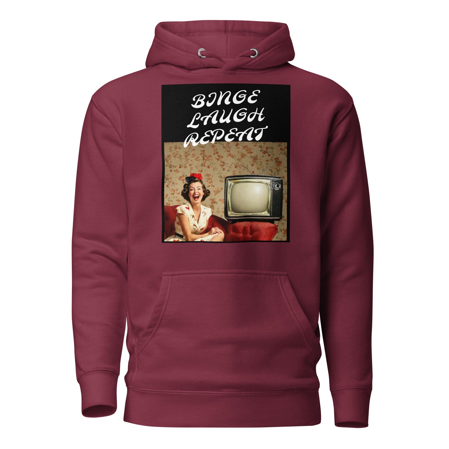 Binge Laugh Repeat Women's Funny Hoodie Maroon