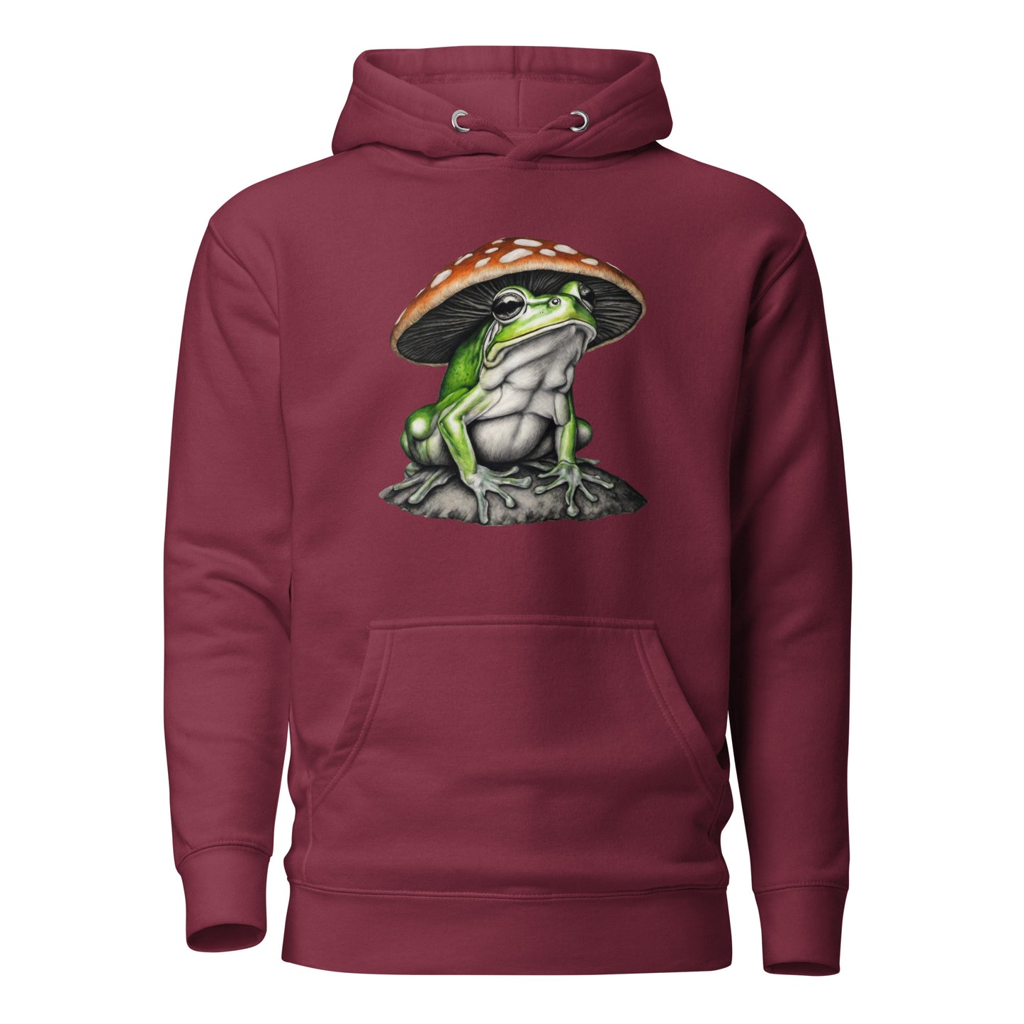 Frog in Shroom Cap Women's Graphic Hoodie Maroon