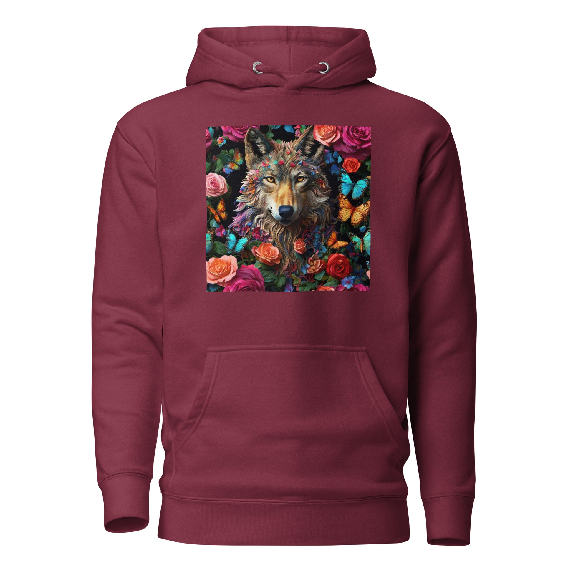 Wolf and Roses Women's Animal Lover Hoodie Maroon