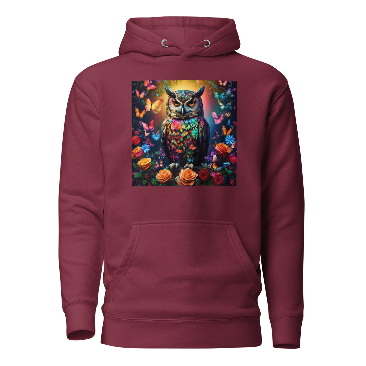 Owl and Roses Women's Animal Lover Hoodie Maroon